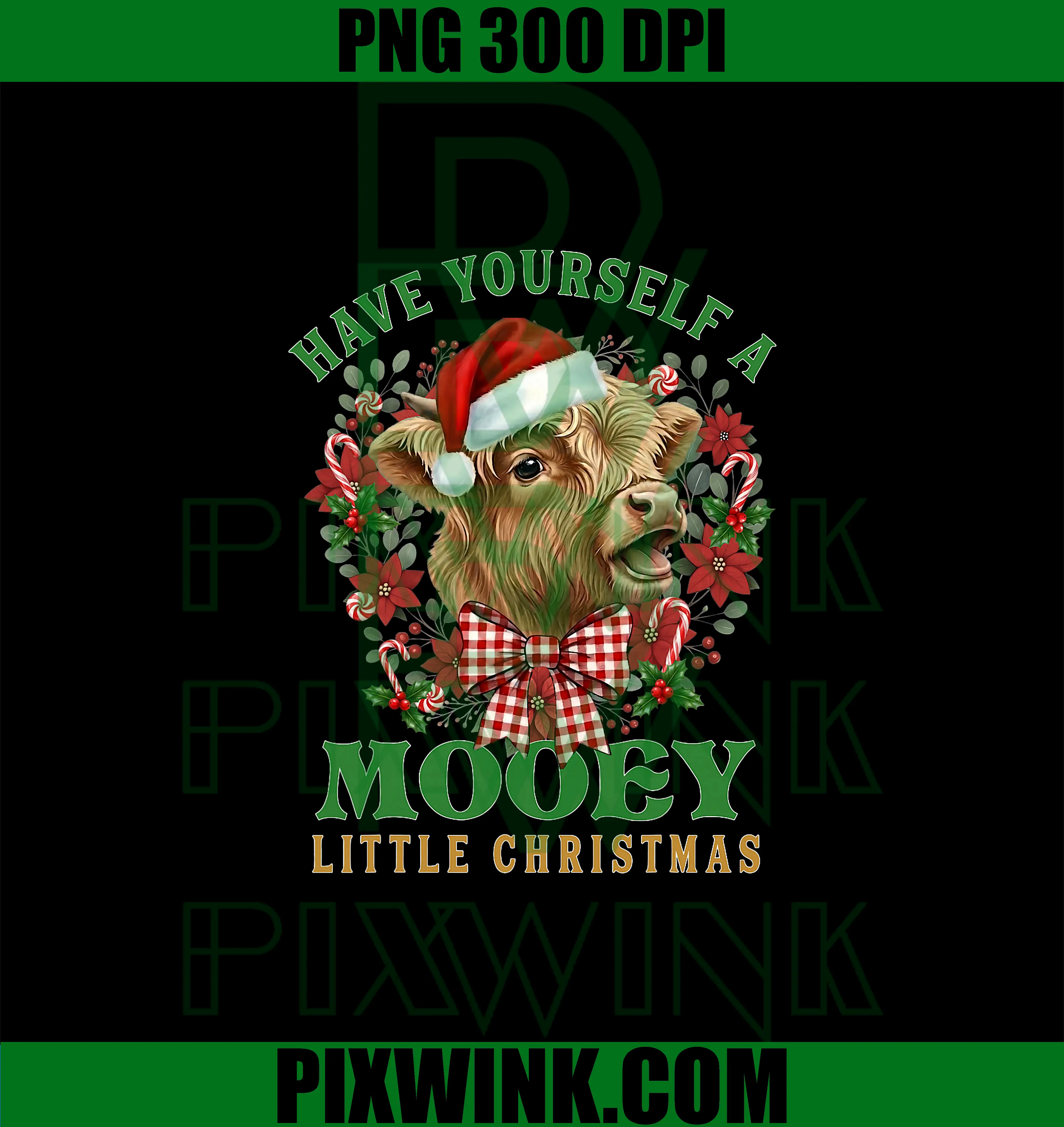 Have A Mooey Little Christmas PNG, Highland Cow Santa PNG