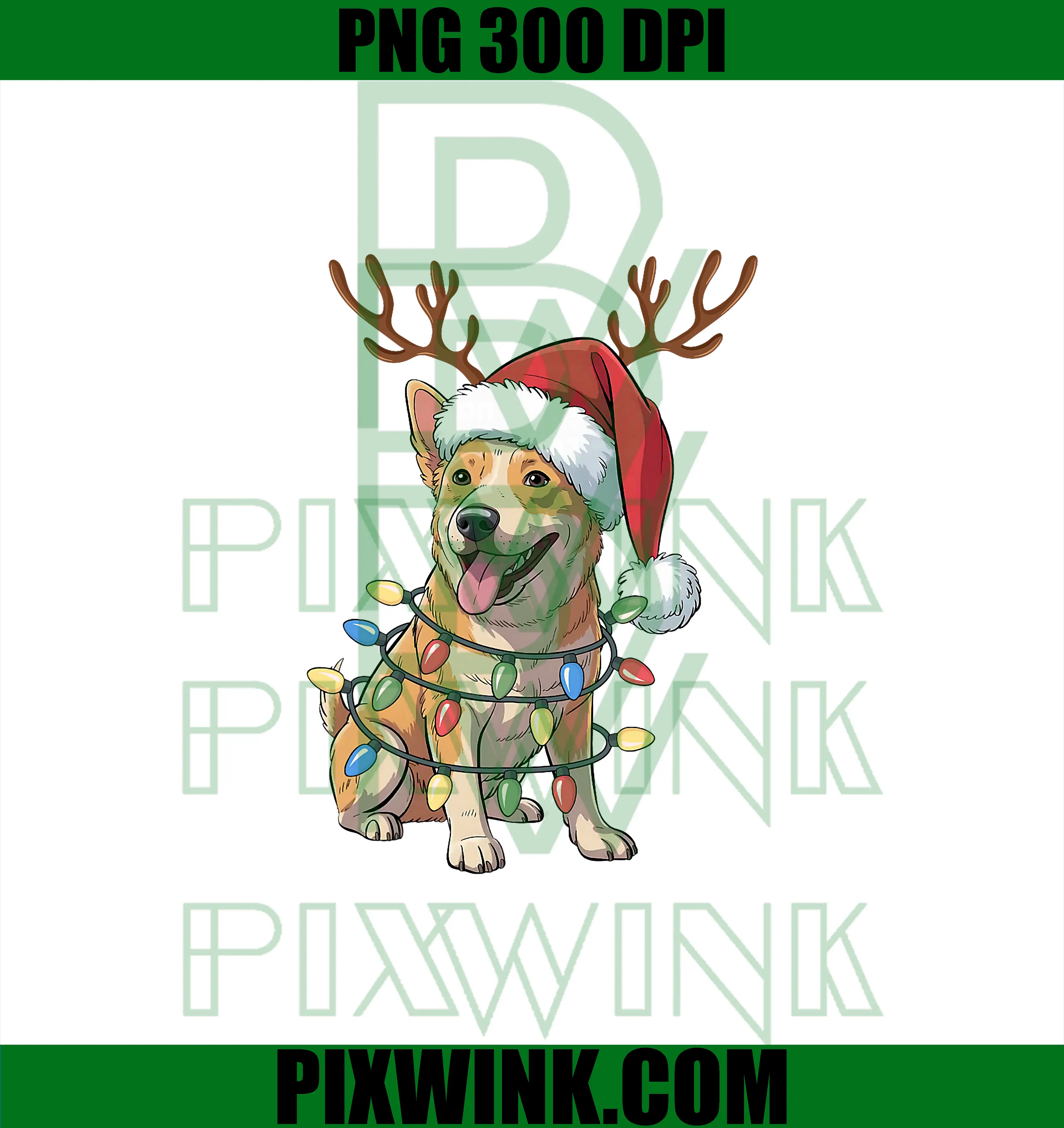 Heeler Dog Christmas Lights PNG, Santa Reindeer Xmas Dogs PNG