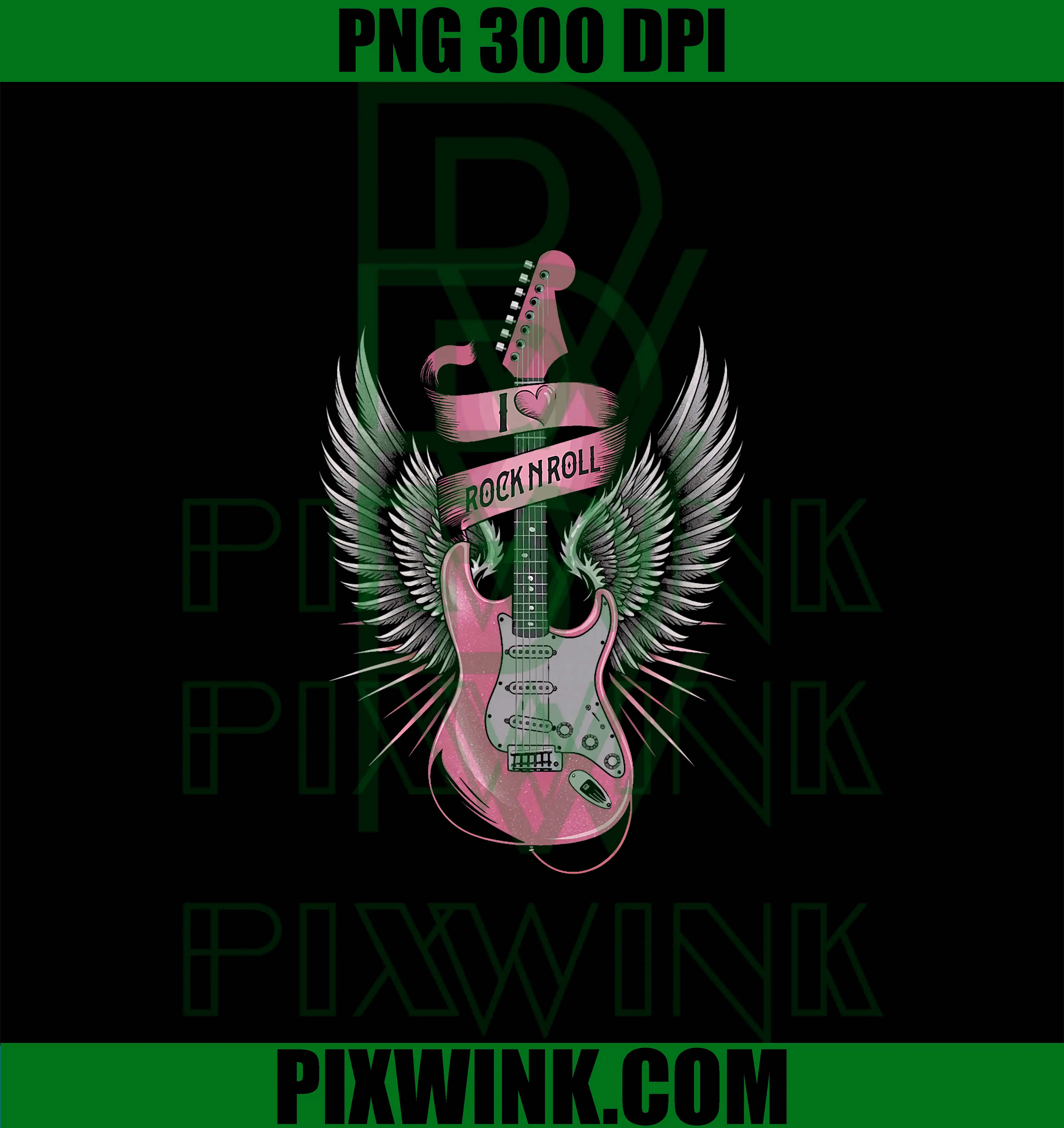I Love Rock And Roll PNG, Pink Guitar Angel Wings Vintage PNG