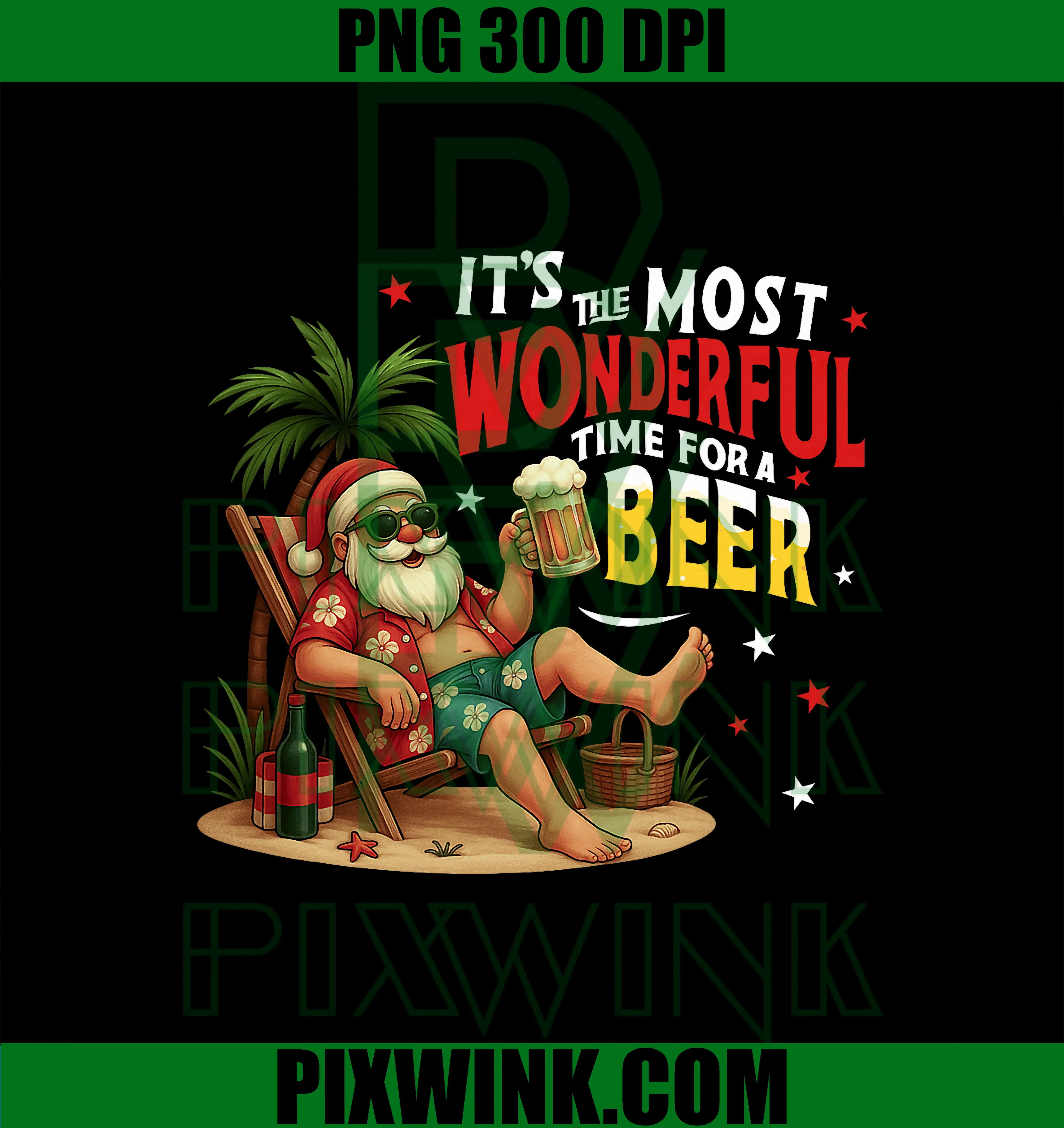 It's The Most Wonderful Time For A Beer PNG, Funny Santa Summer PNG