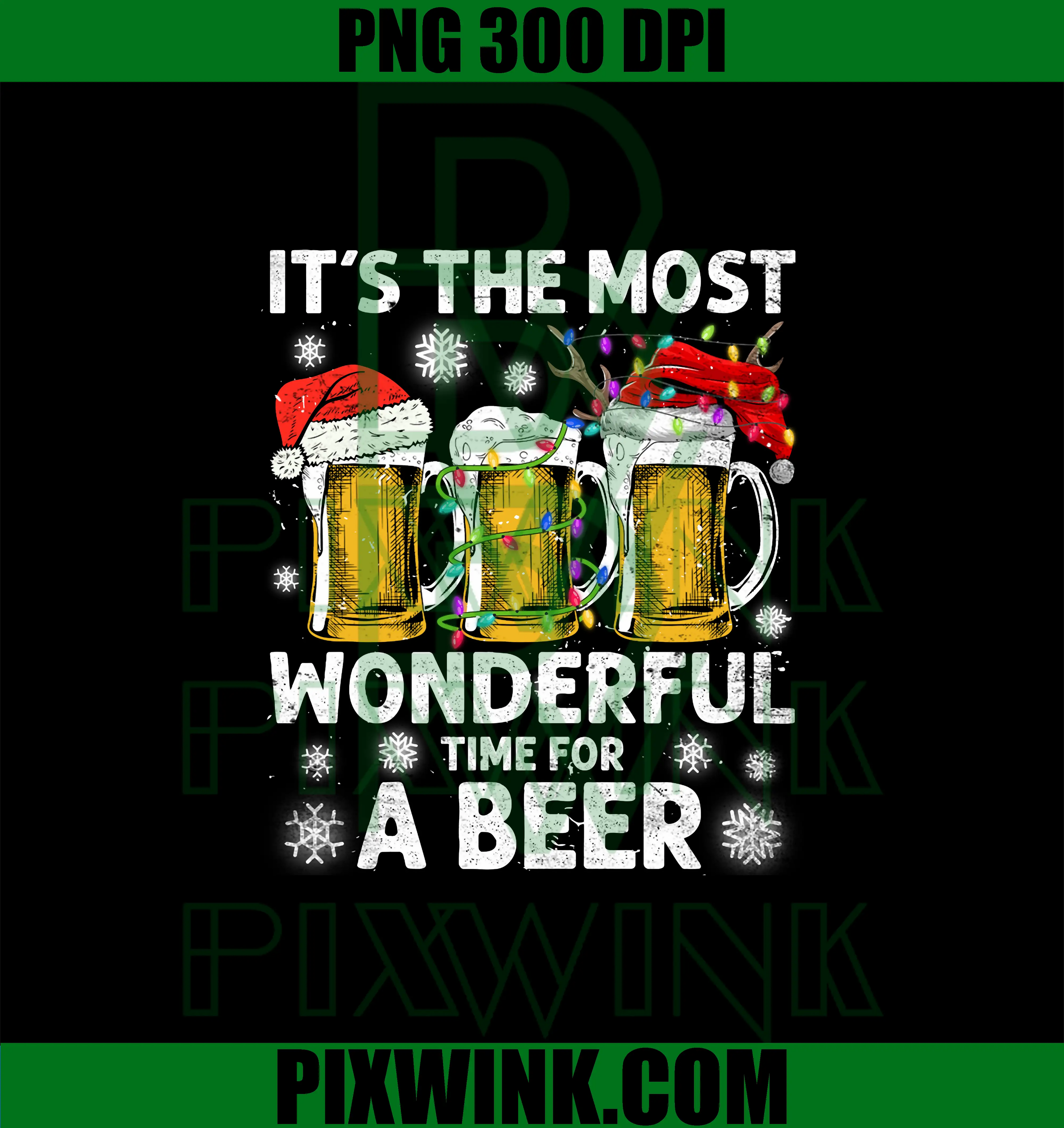 Its The Most Wonderful Time For A Beer PNG, Xmas Lights Santa Hat PNG