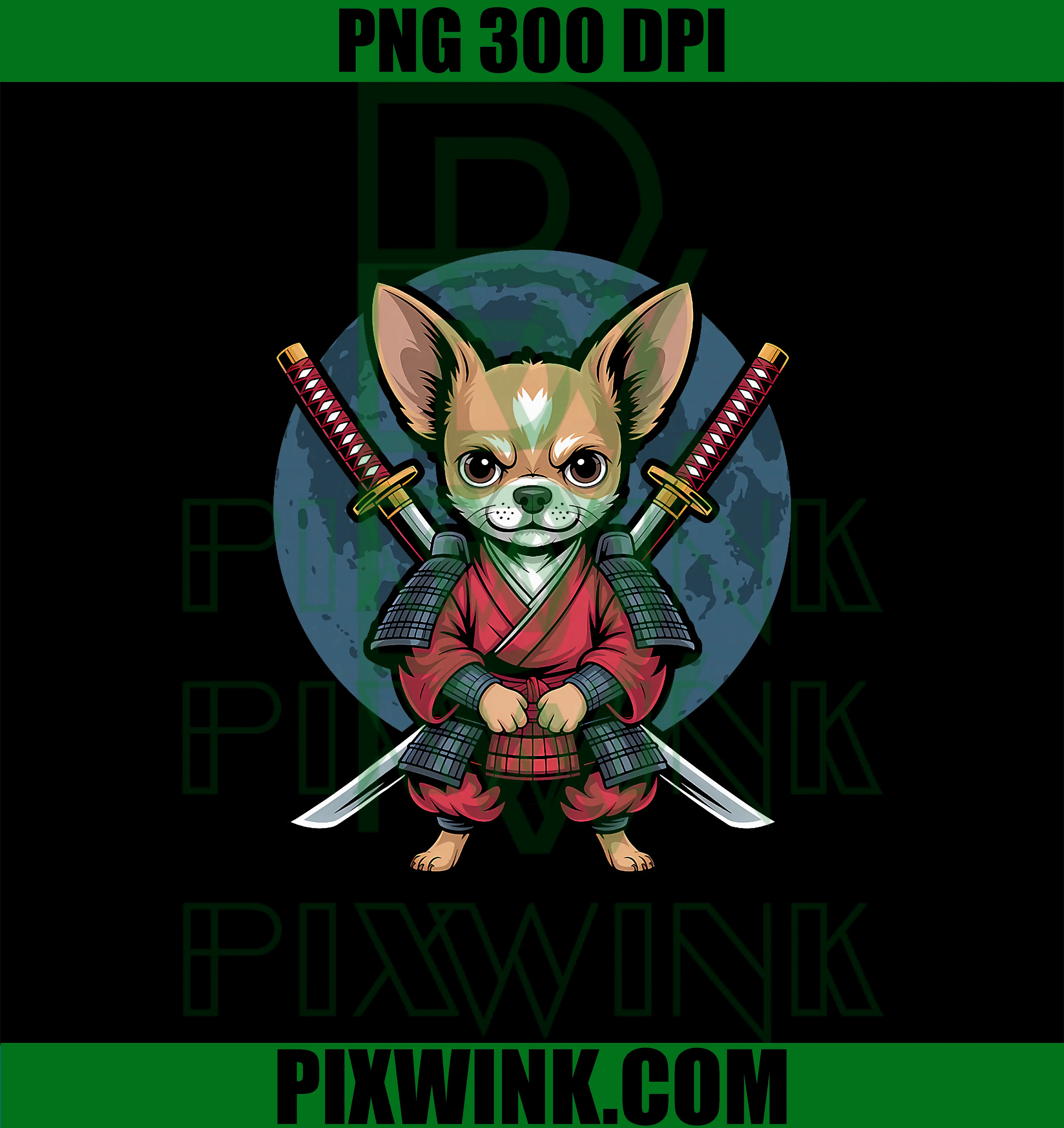 Japanese Chihuahua PNG, Dog Samurai PNG