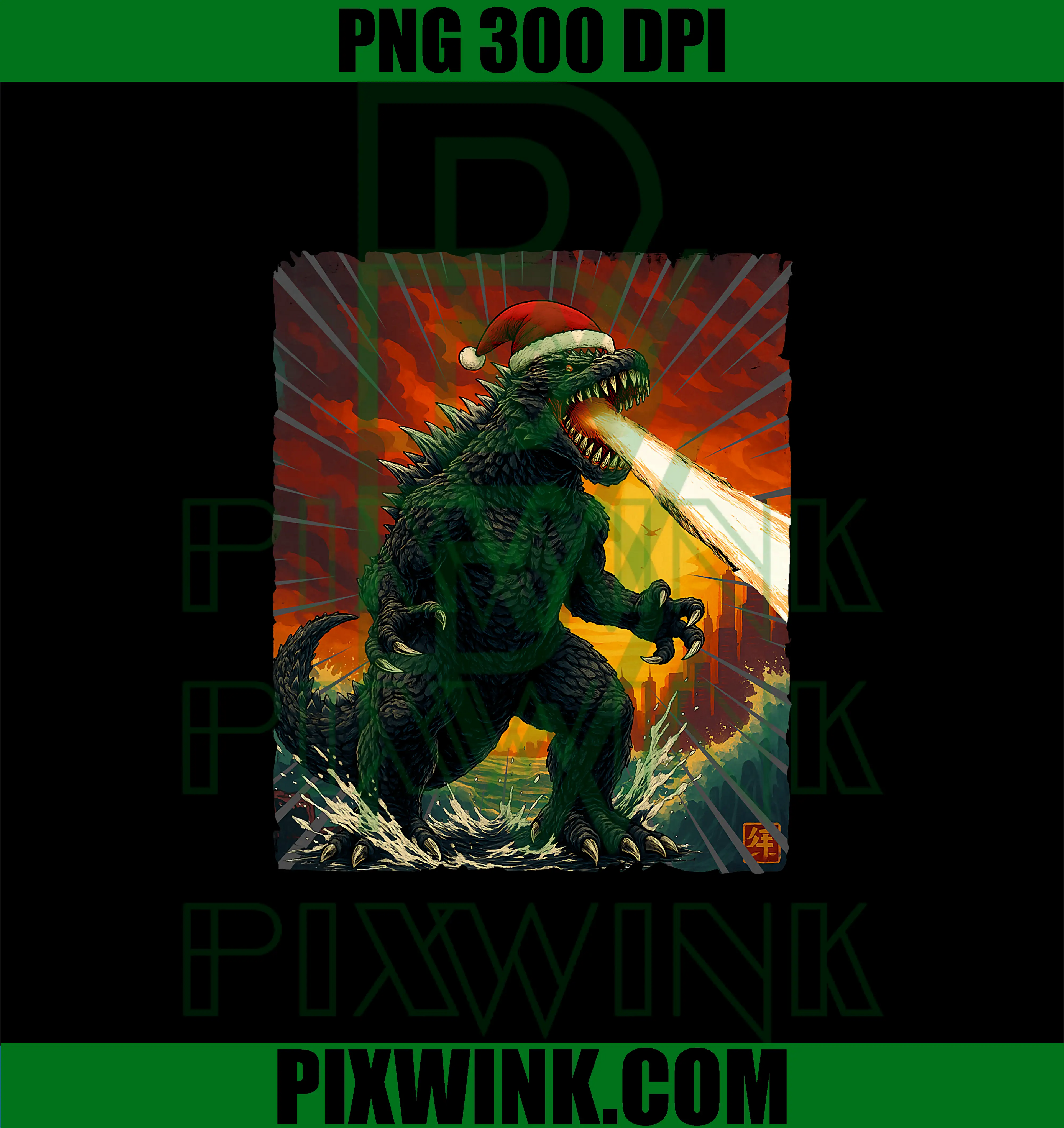 Japanese Monster Christmas PNG, Lights Kaiju Xmas PNG