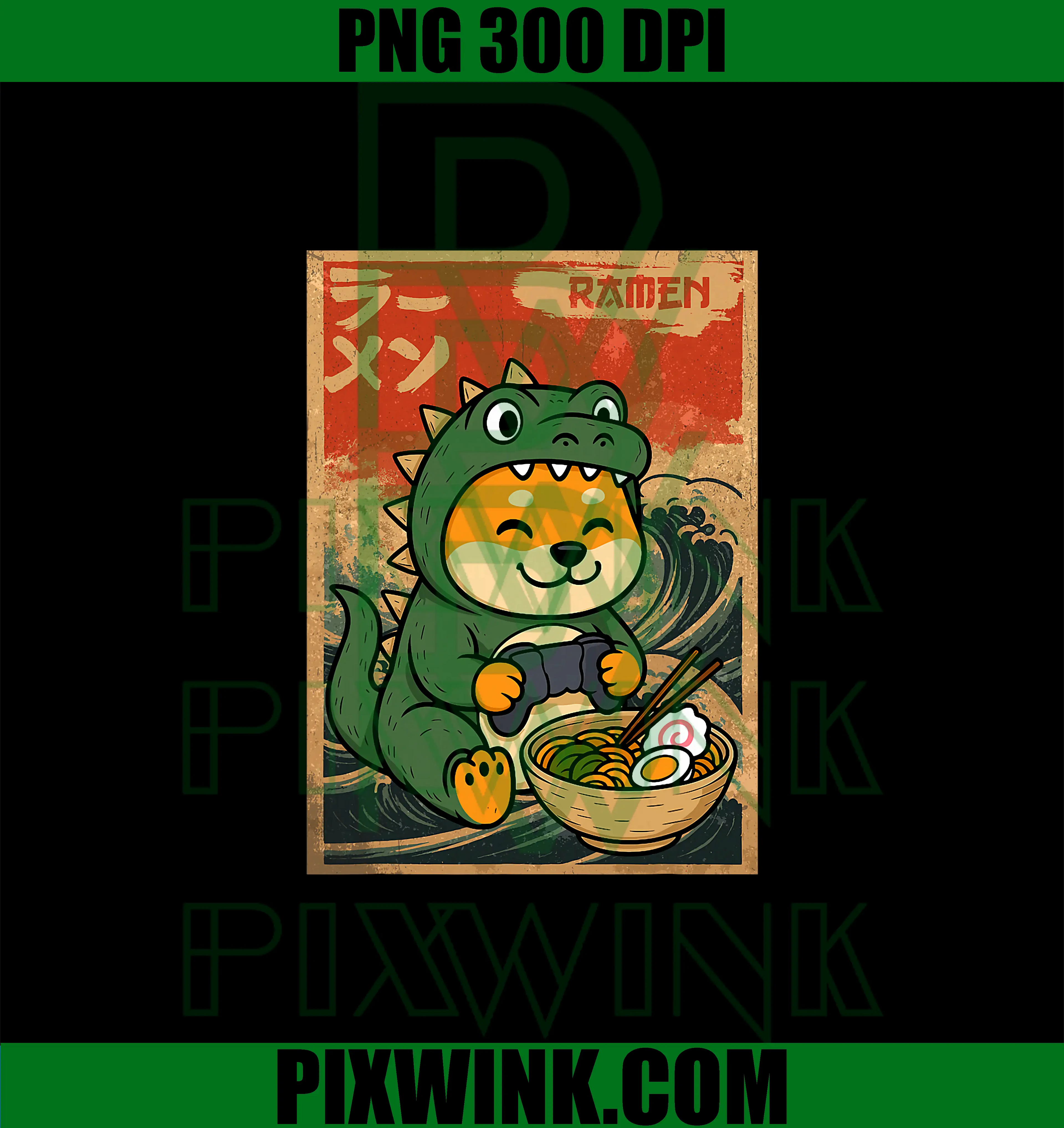Kawaii Gamer Shiba Inu PNG, Funny Ramen Japanese Kaiju PNG