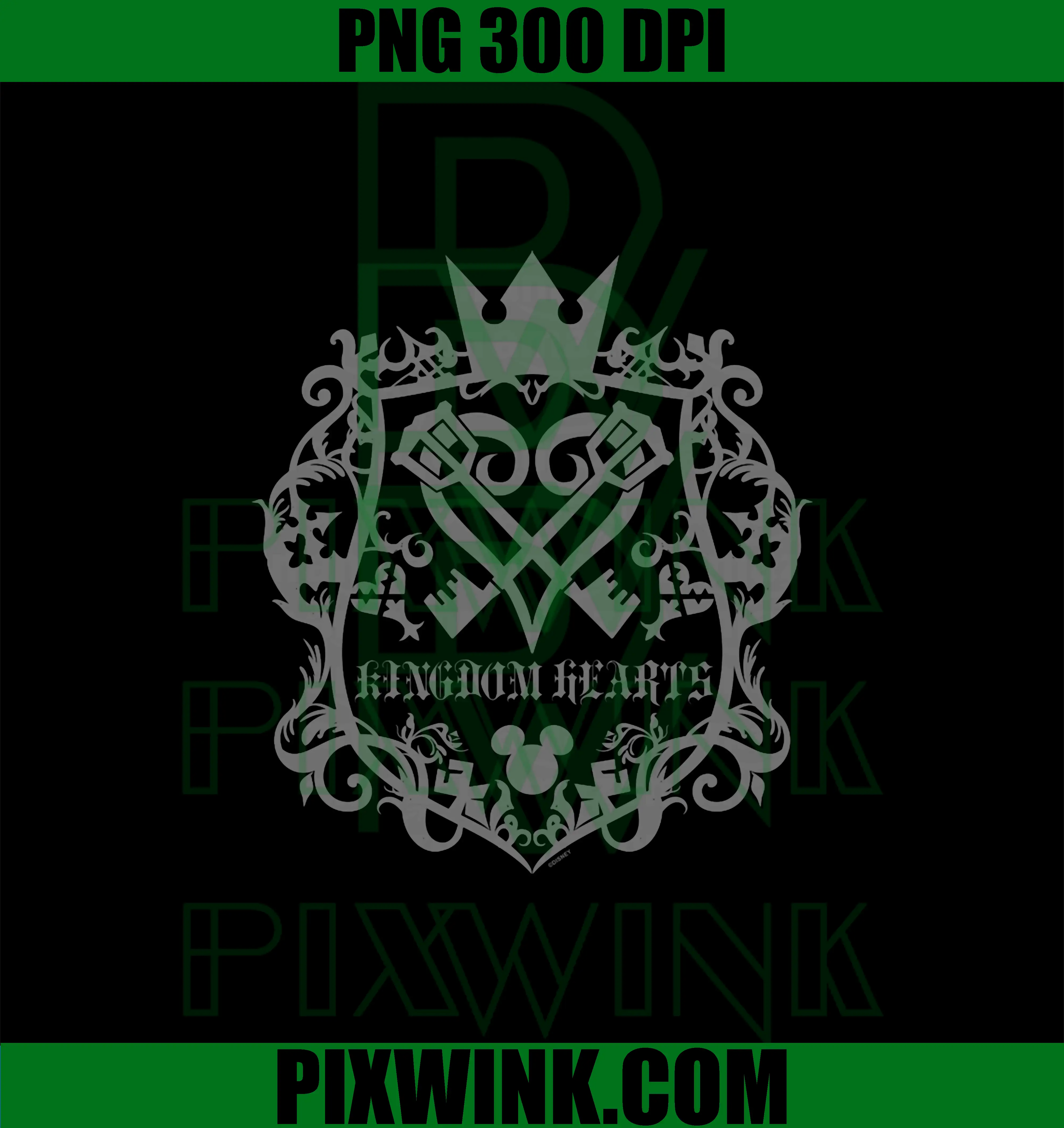 Kingdom Hearts PNG, Scrolled Keys Crossed Heartless Design PNG