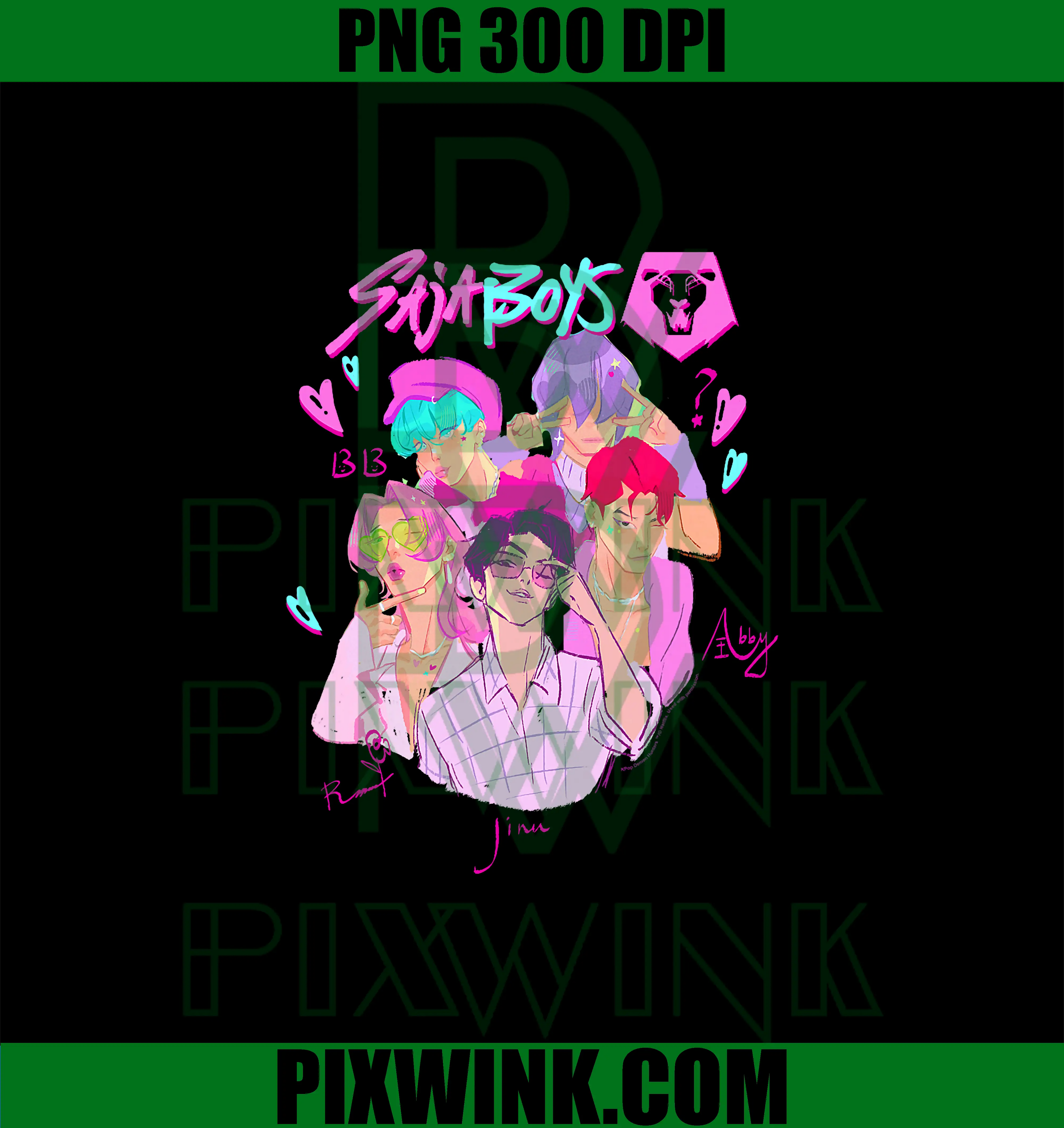 Saja Boys Demon Group Portrait PNG, Kpop Demon Hunters Halloween PNG