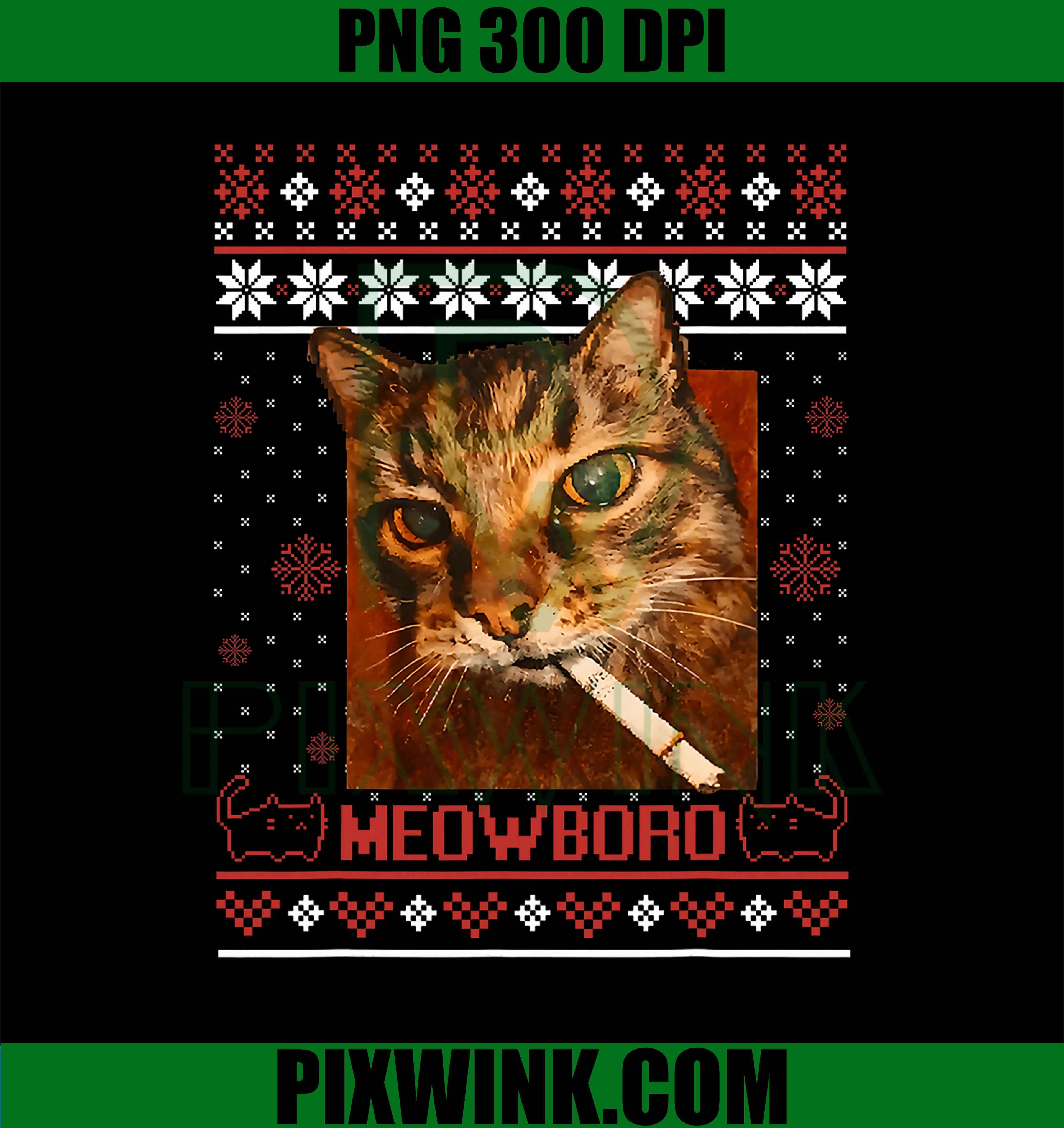 Meowboro Smoking Cat Christmas PNG, Xmas Meme Cat PNG