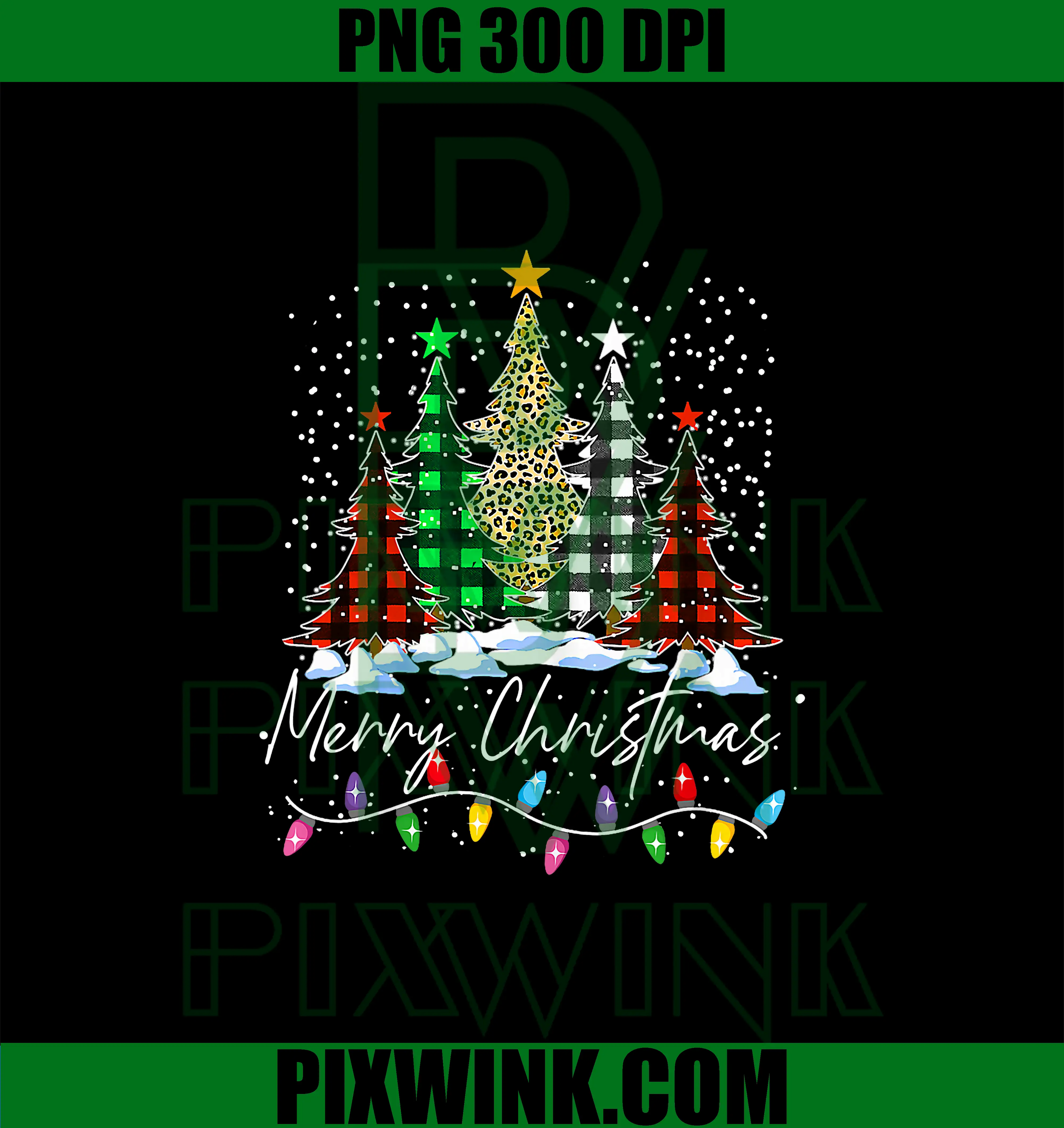 Merry Christmas Trees With Buffalo Red PNG, Plaid Leopard Xmas PNG