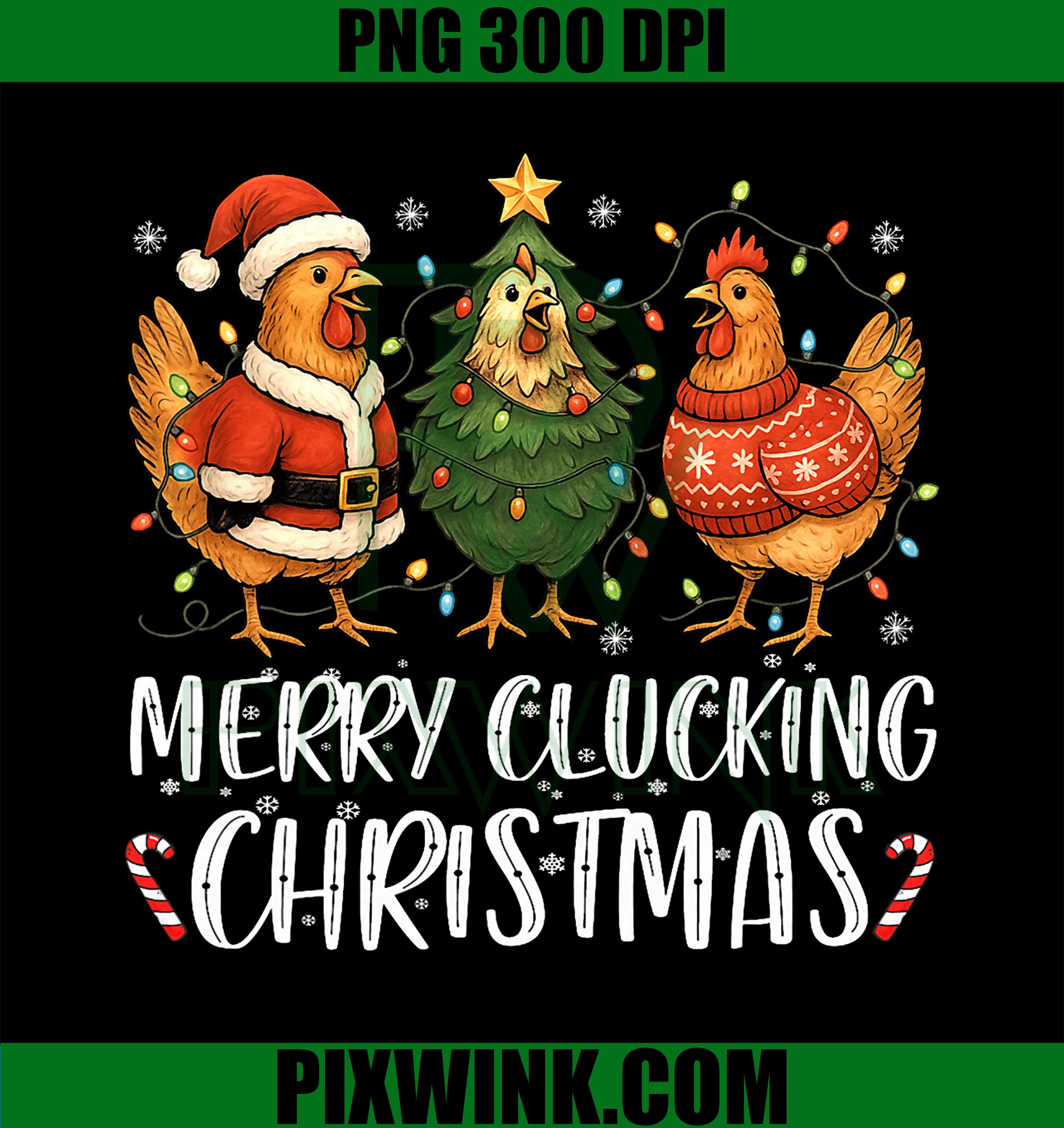 Merry Clucking Christmas PNG, Chicken Santa PNG, Funny Santa Hat Xmas PNG