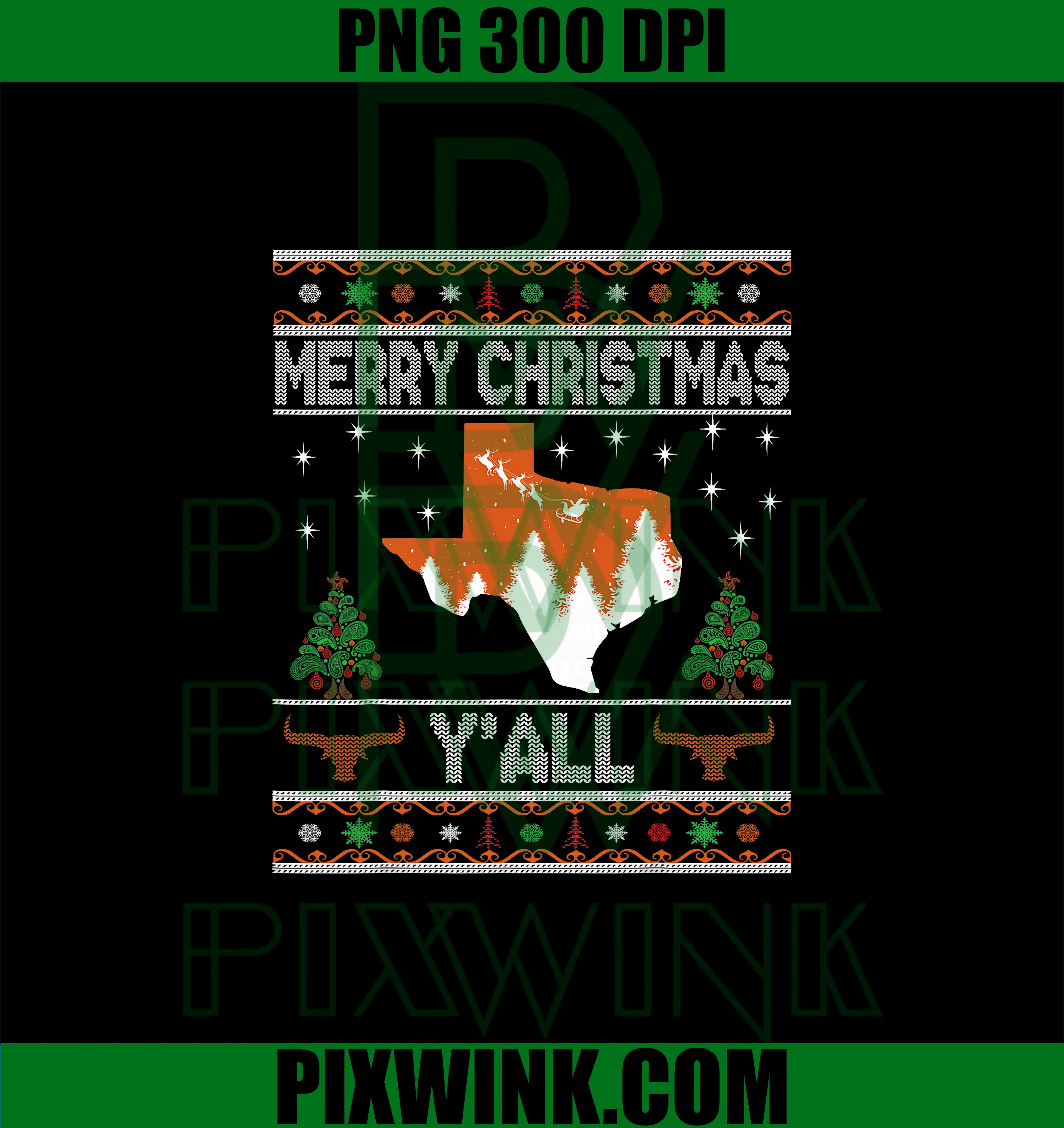Merry Xmas Y'all PNG, Texas Ugly Holiday Longhorn PNG