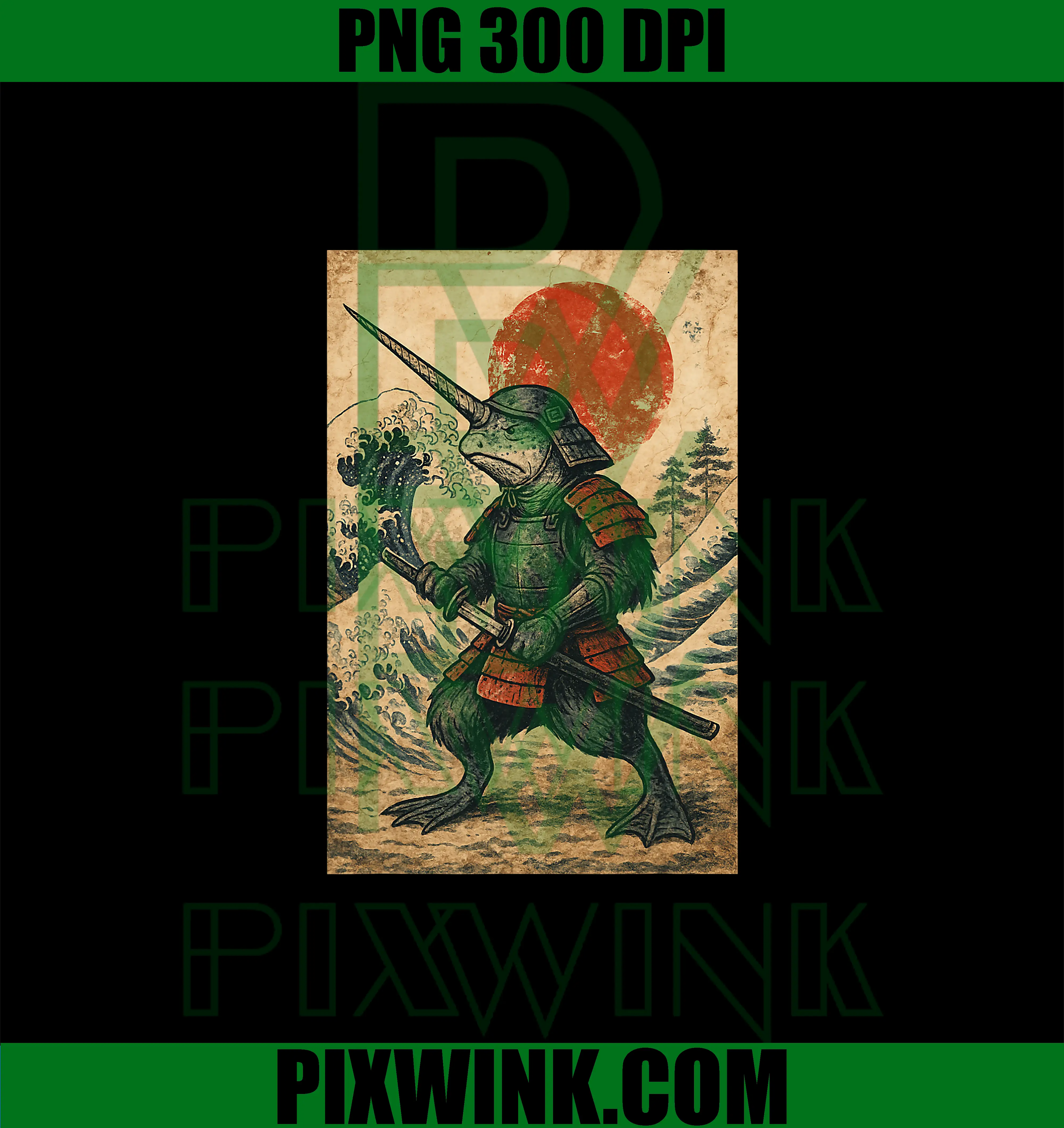 Narwhal Samurai Warrior Japanese PNG, Vintage Graphic Ukiyo-e Art PNG