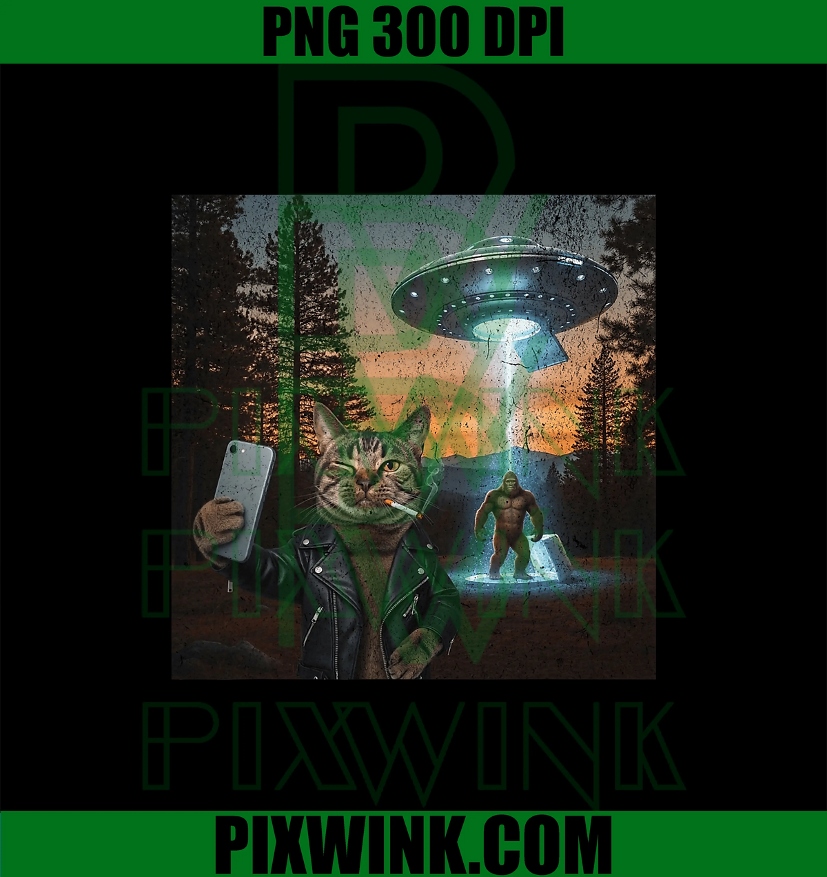 New Meme Cat and Cigarette PNG, Grunge Cat Selfie UFO Bigfoot PNG