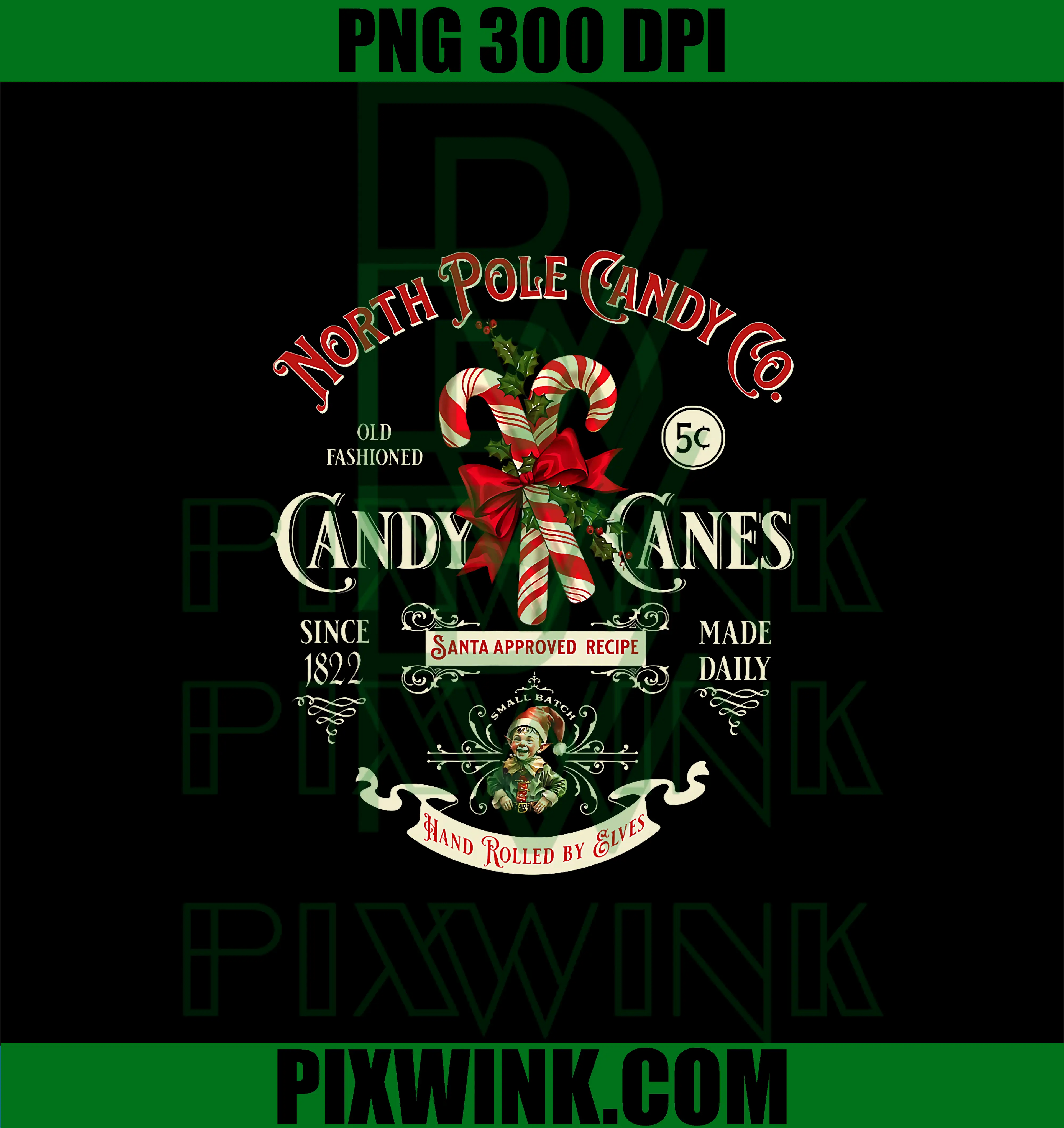 Old Fashioned North Pole Candy PNG, Cane Company Elf Christmas PNG