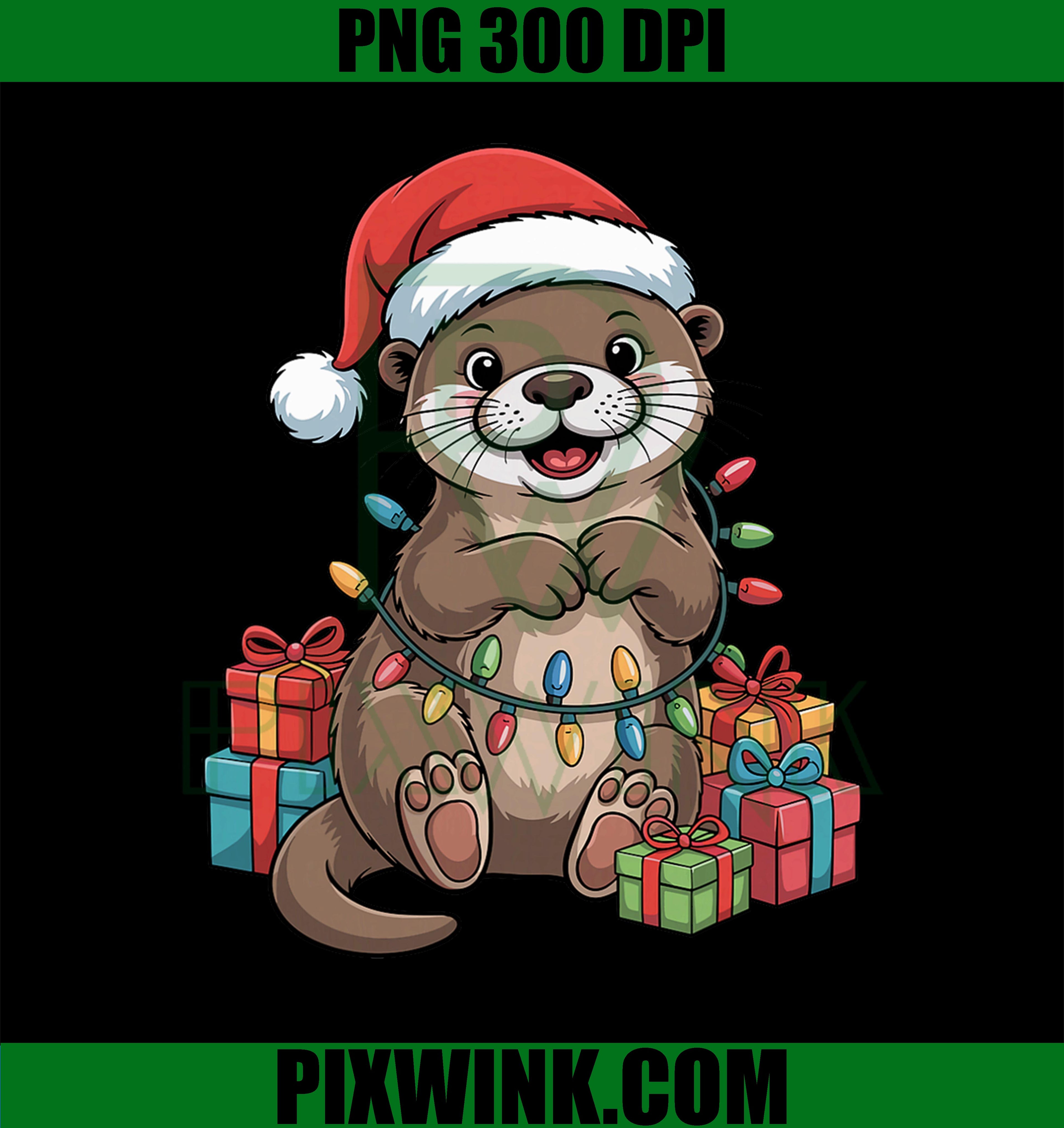 Otter Santa Hat Animals Lovers PNG, Otter Christmas PNG