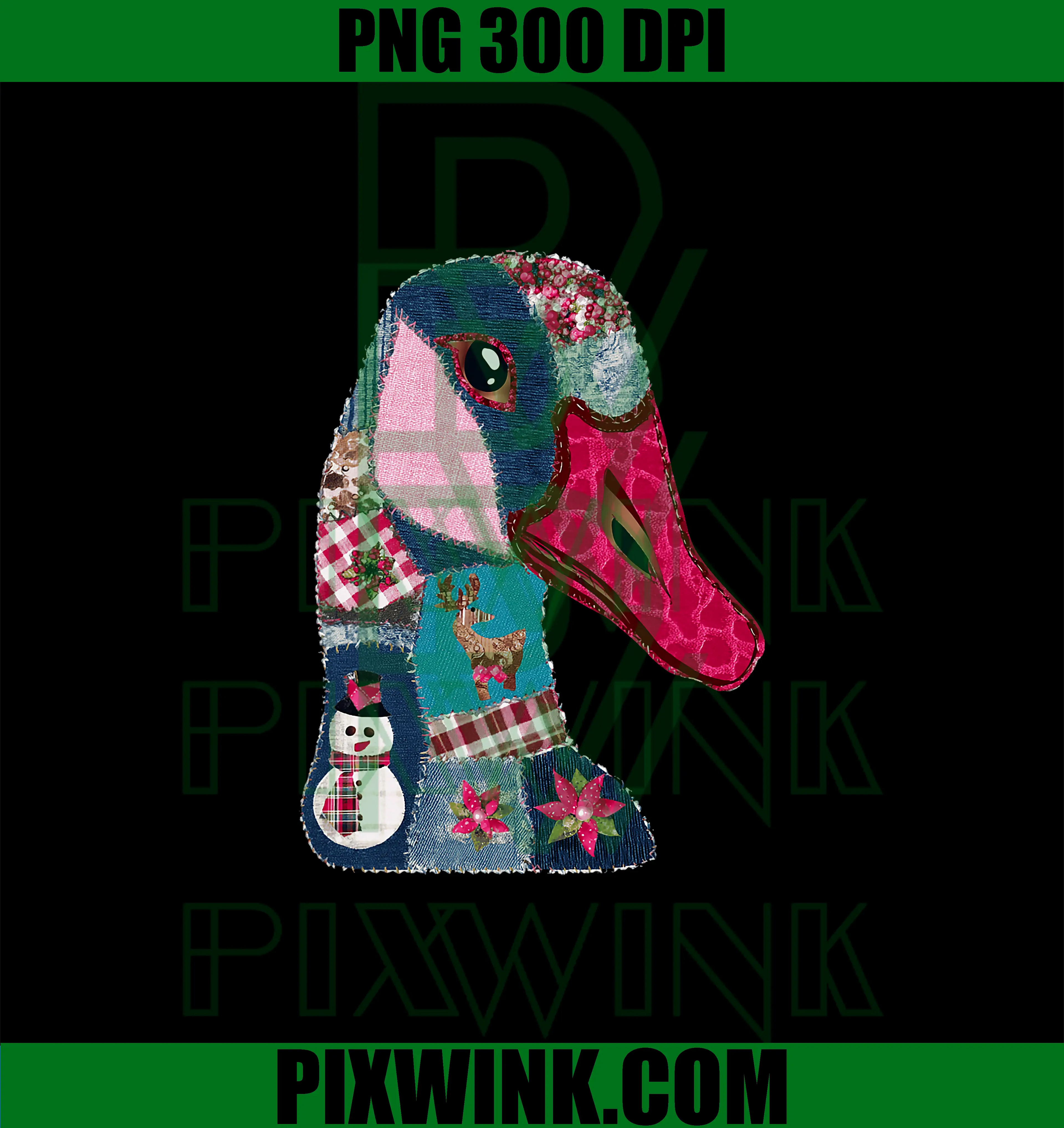 Patchwork Duck with Snowman Art PNG, Duck Xmas PNG