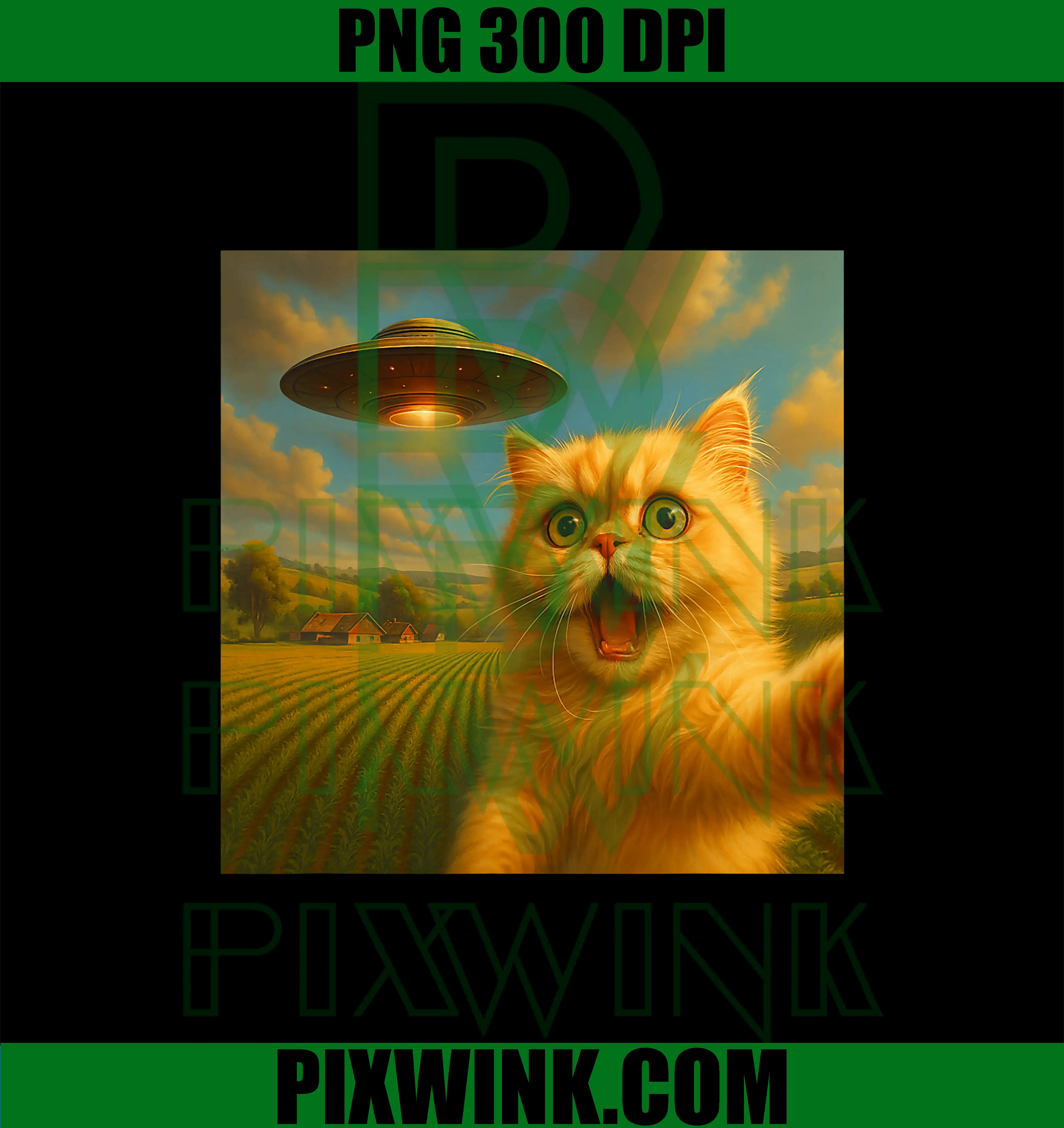 Persian Cat UFO Selfie PNG, Funny Invasion Alien Kitten Novelty PNG