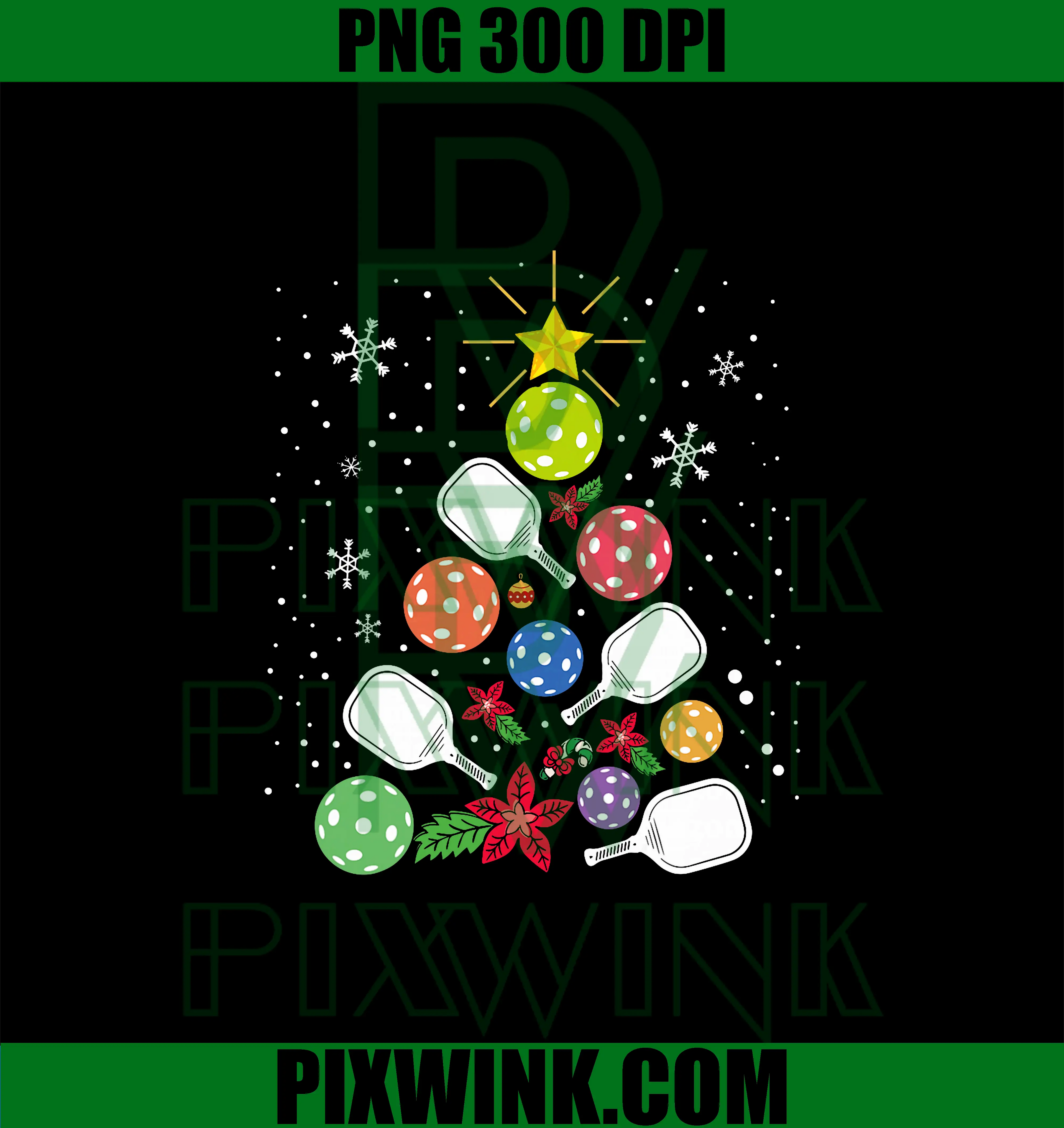 Pickleball Christmas Tree PNG, Santa Pickleball X-mas Lights PNG