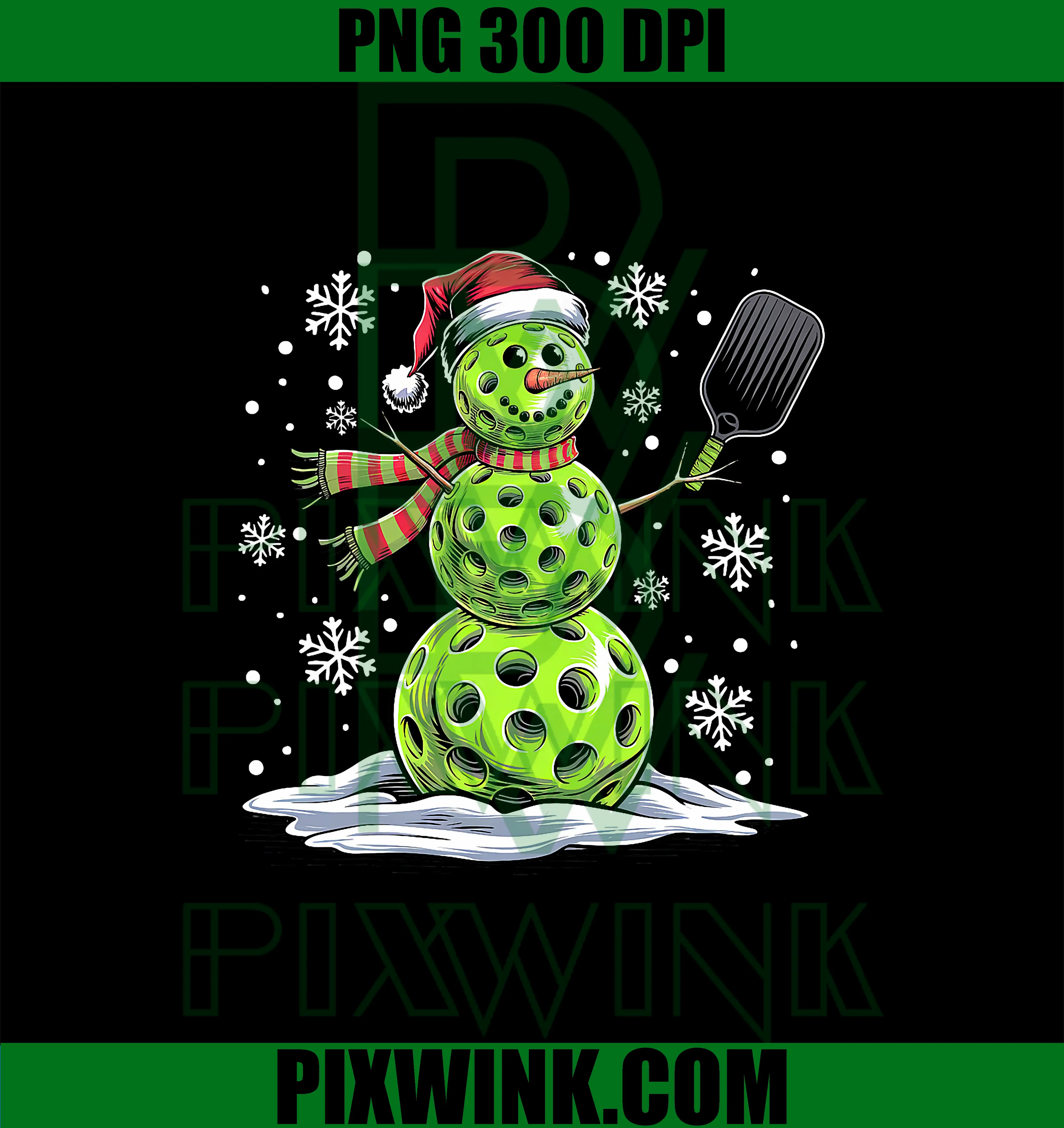 Pickleball Snowman Player PNG, Santa Hat Christmas Funny PNG
