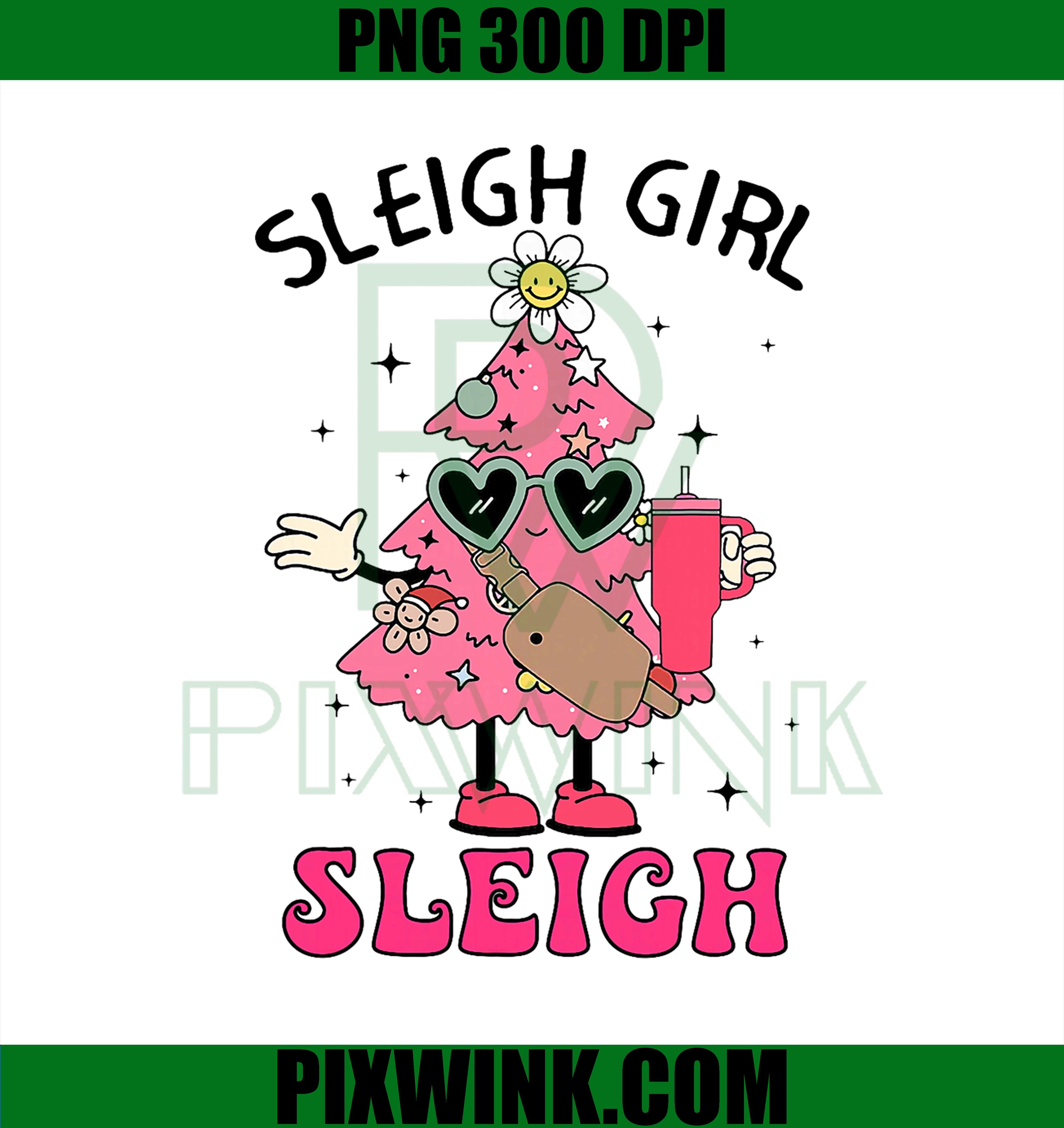 Pink Christmas Tree Bougie Belt Bag Sleigh PNG, Girl Sleigh Xmas PNG