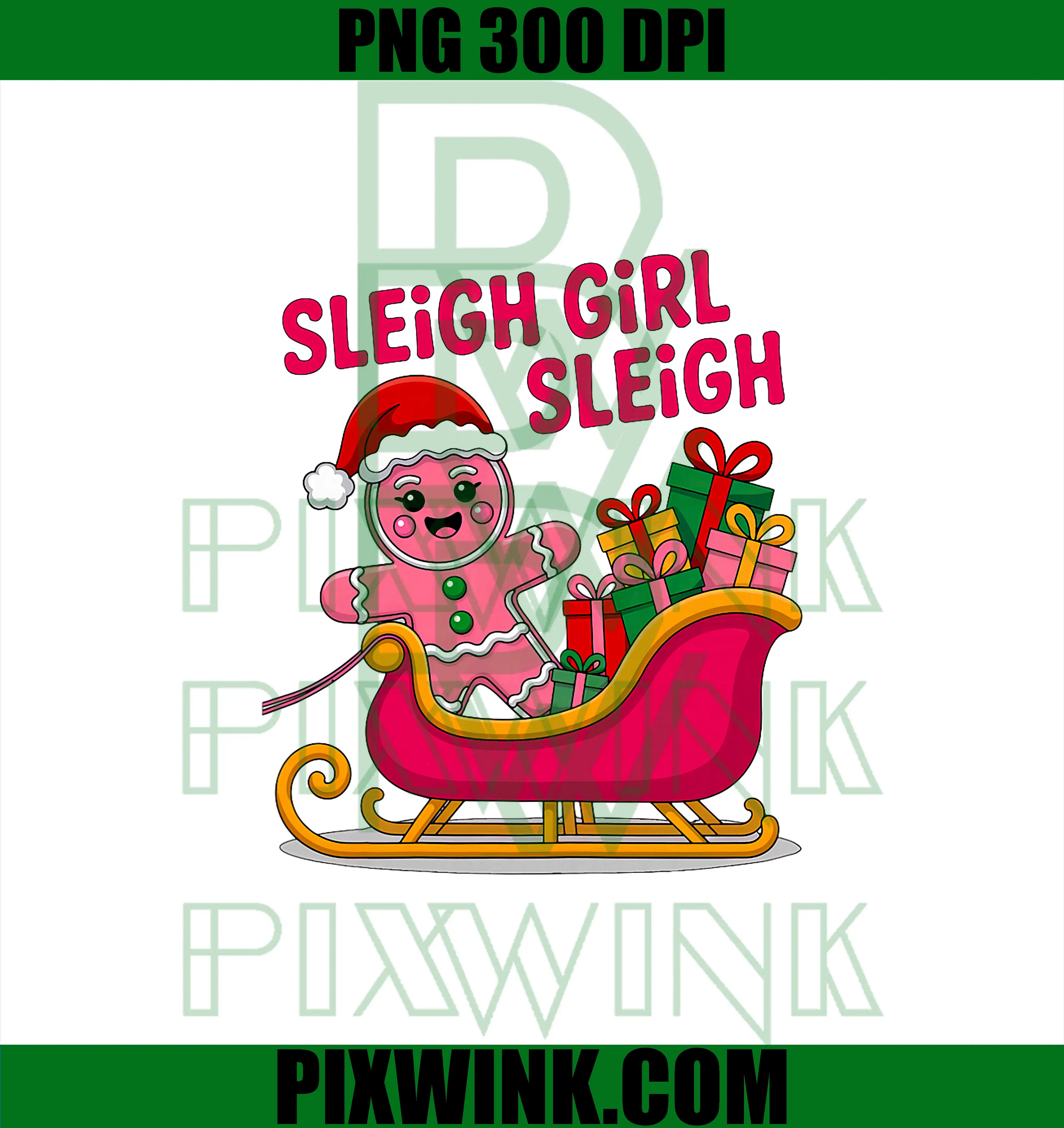 Pink Sleigh Girl PNG, Christmas Gingerbread PNG