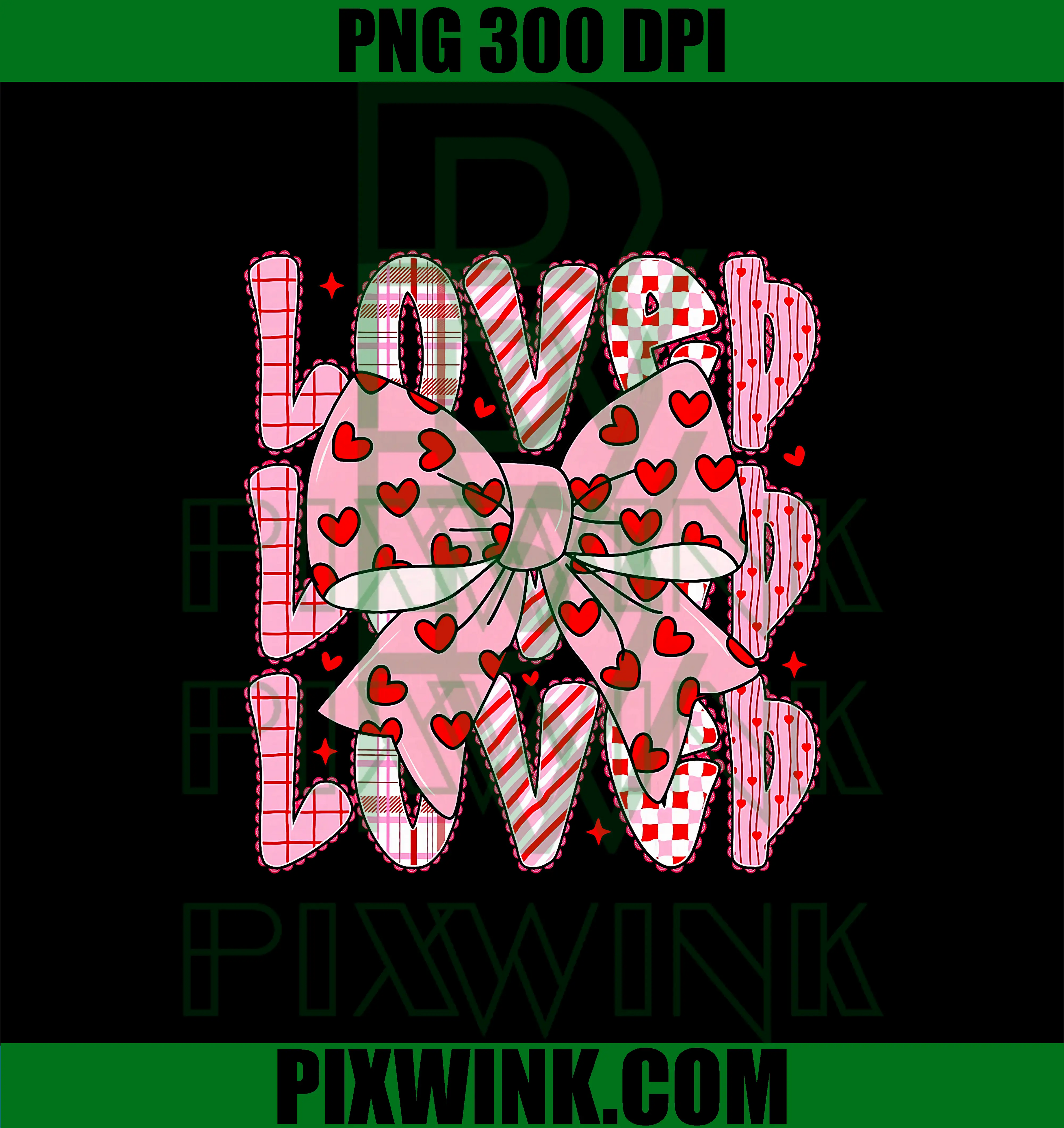 Pink Valentine Loved PNG, Coquette Bow Hearts Cute PNG