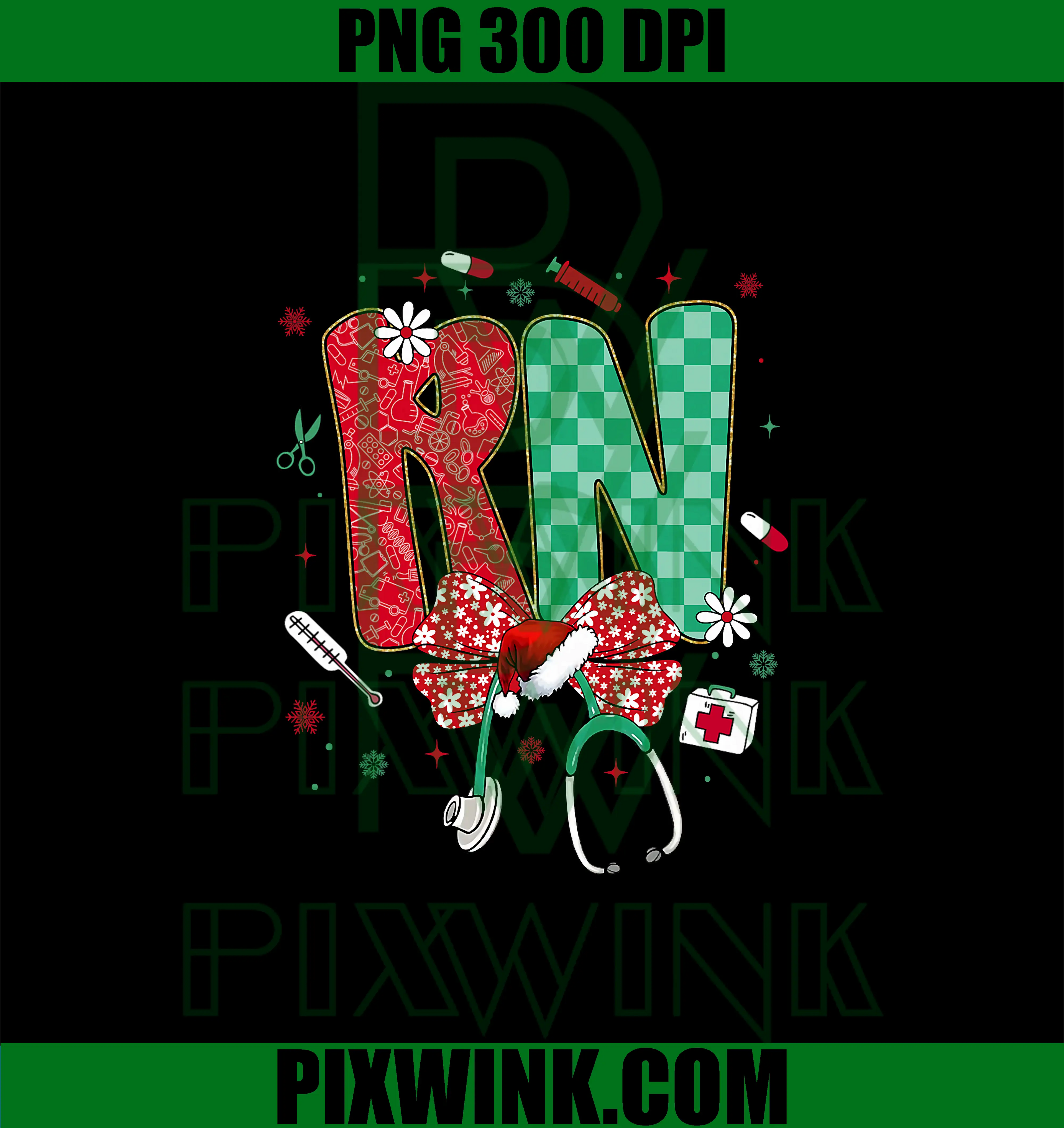 RN Registered Nurse PNG, Christmas Coquette Stethoscope Bow PNG