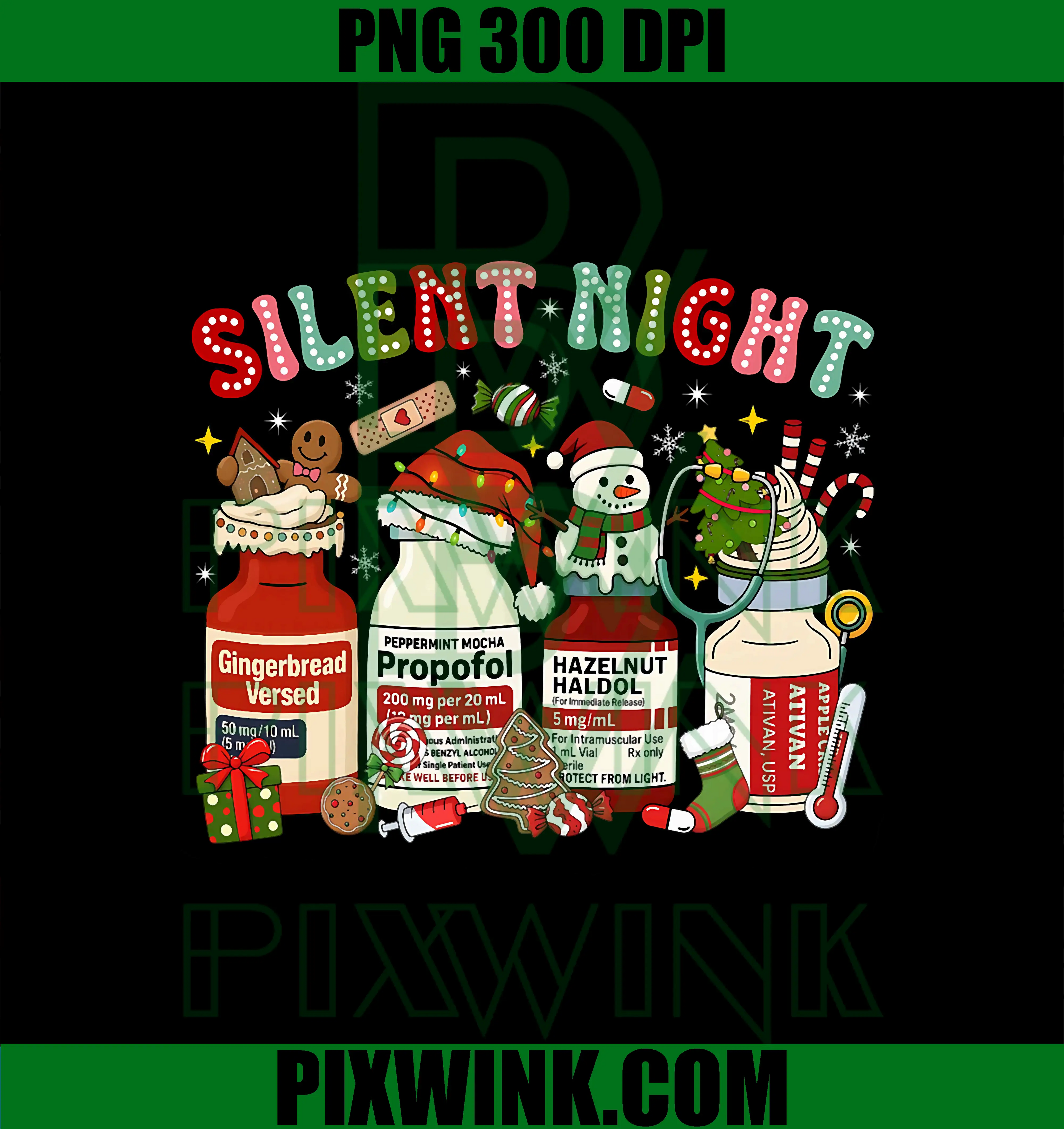Retro Silent Night PNG, ICU Nurses Funny Merry Christmas PNG