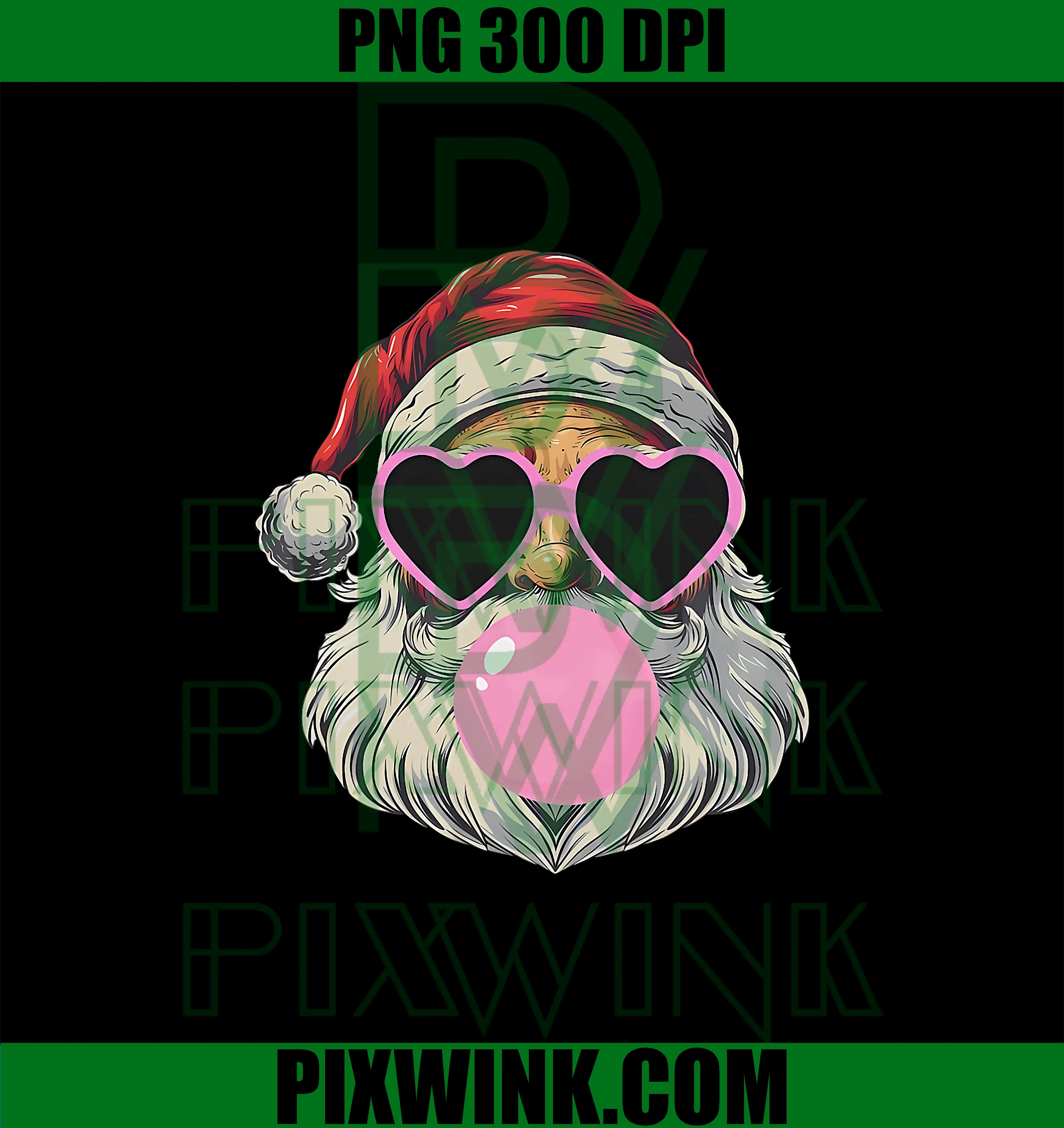 Retro Santa With Heart PNG, Bubblegum Christmas PNG