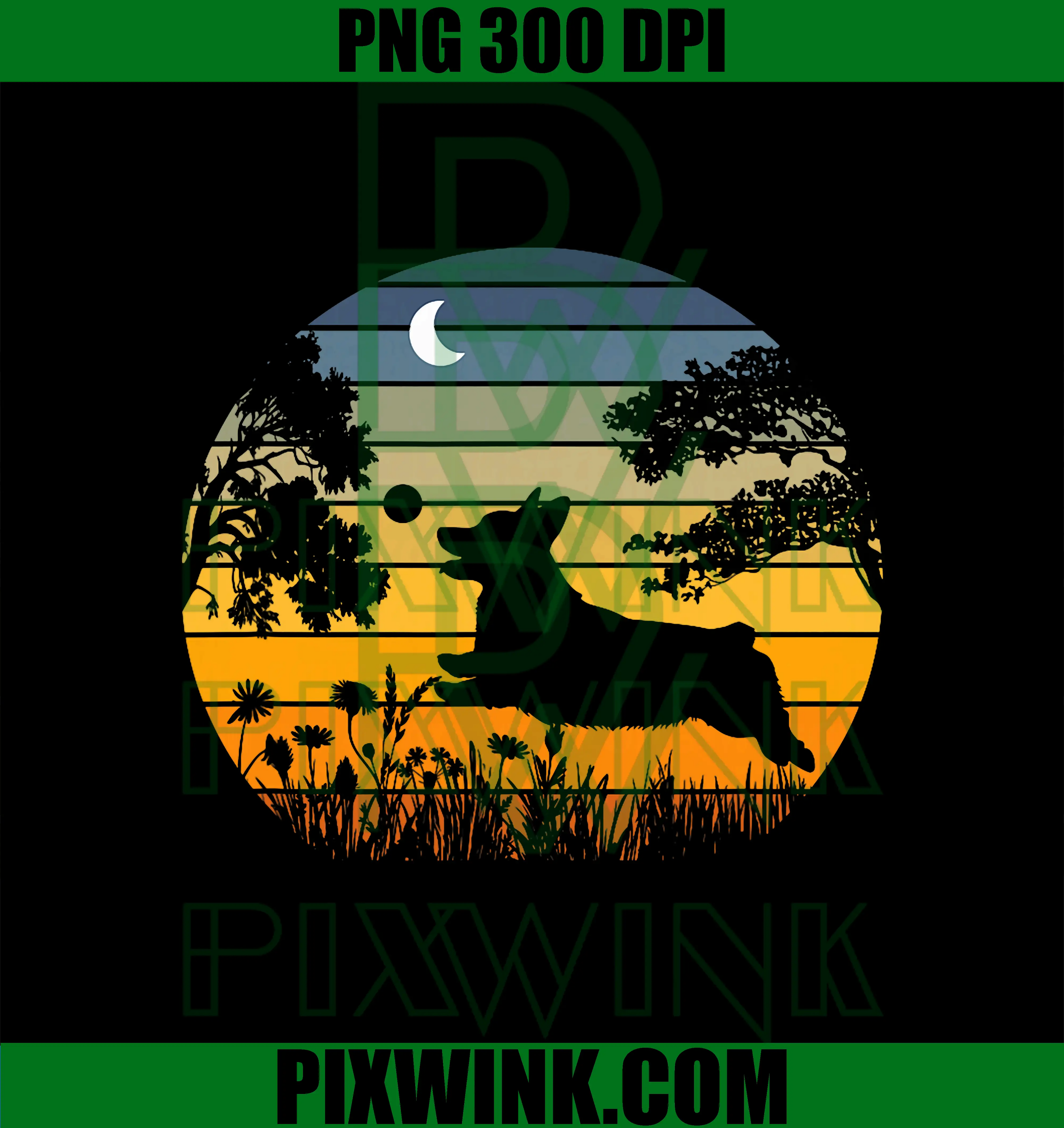 Sunset Garden Nature PNG, Lover Pembroke Corgi Dog PNG