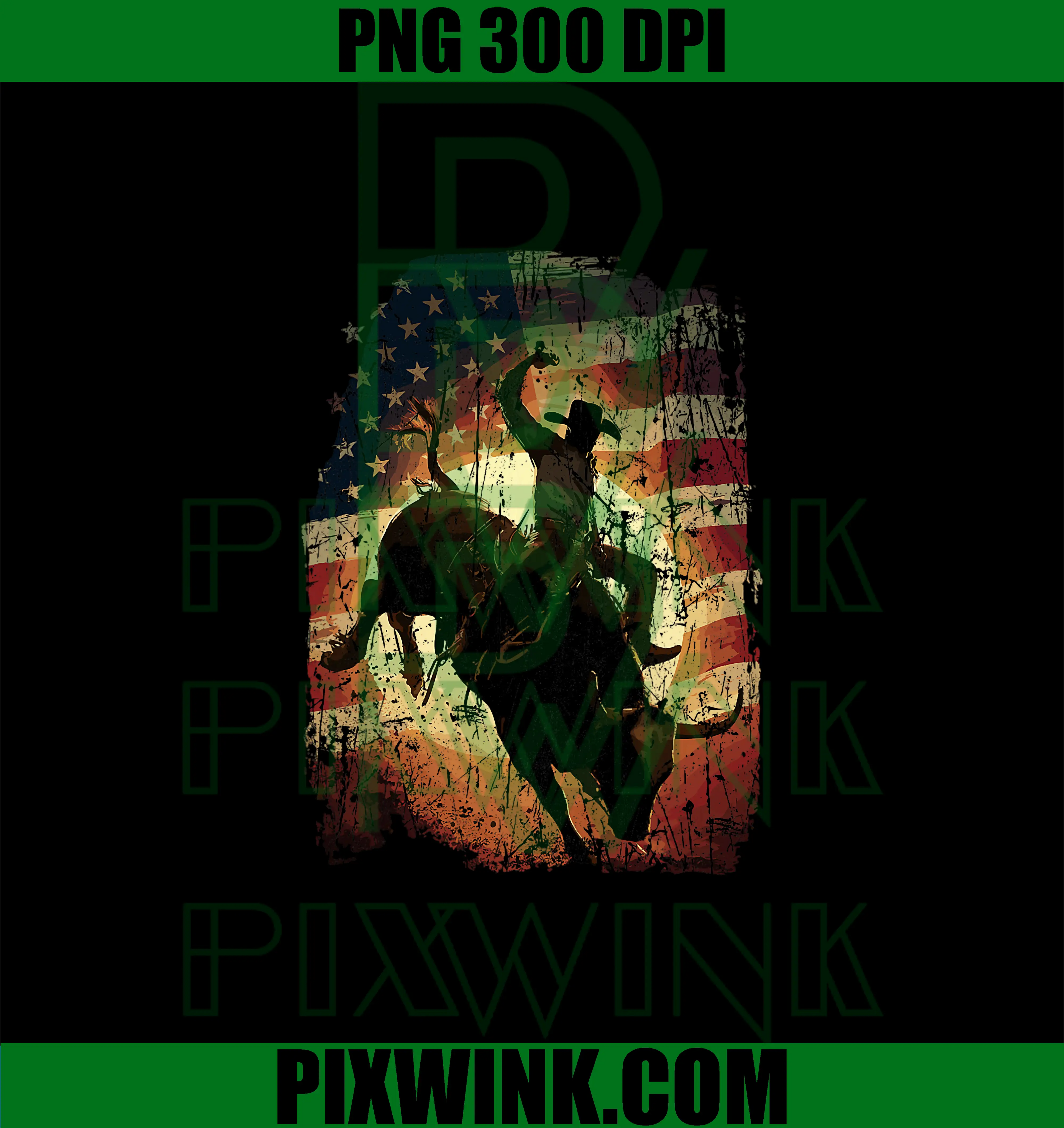 Rodeo Rider Bull PNG, Patriotic Cowboy USA Flag PNG