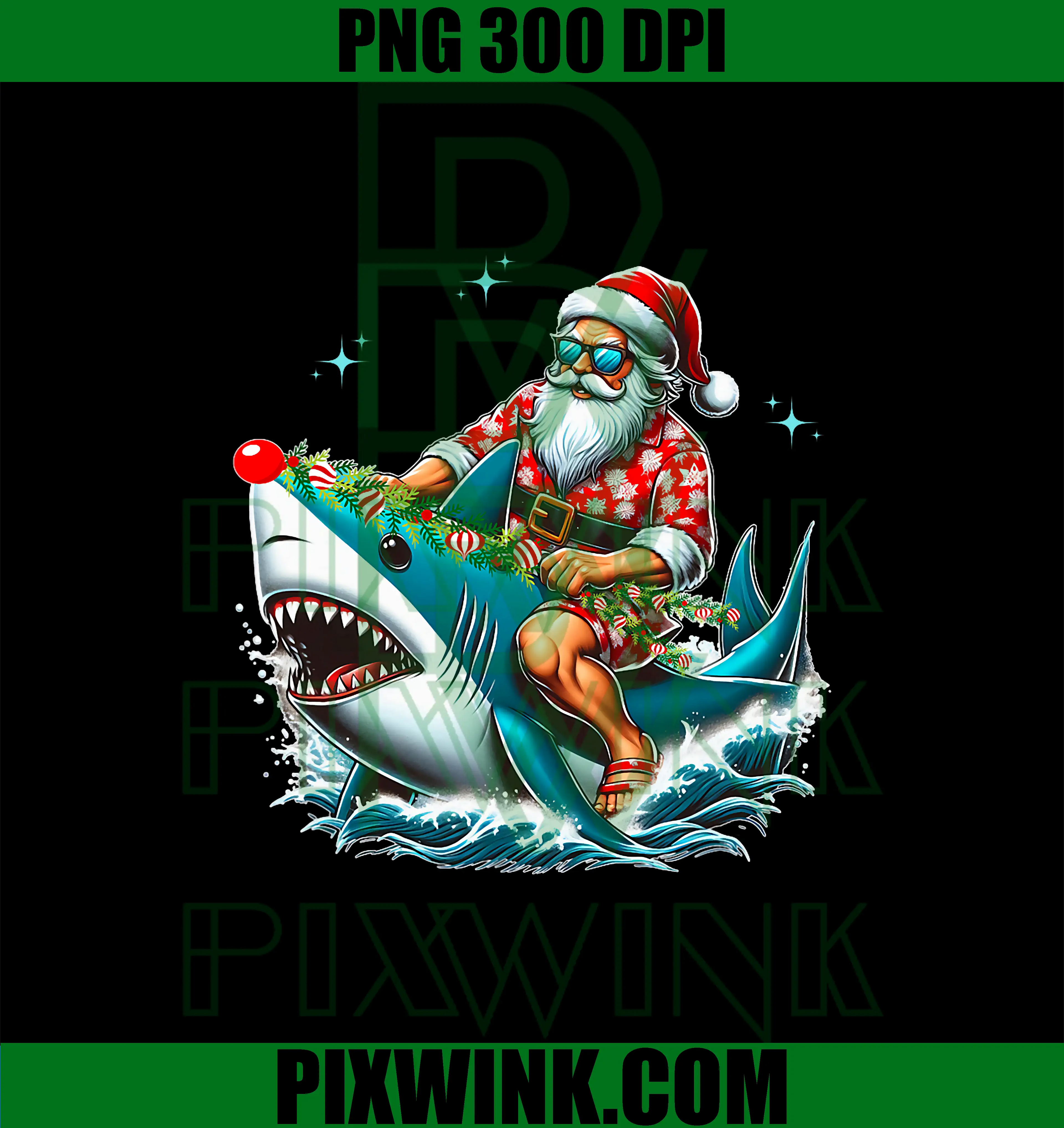 Santa Claus Riding Shark PNG, Tropical Christmas In July PNG