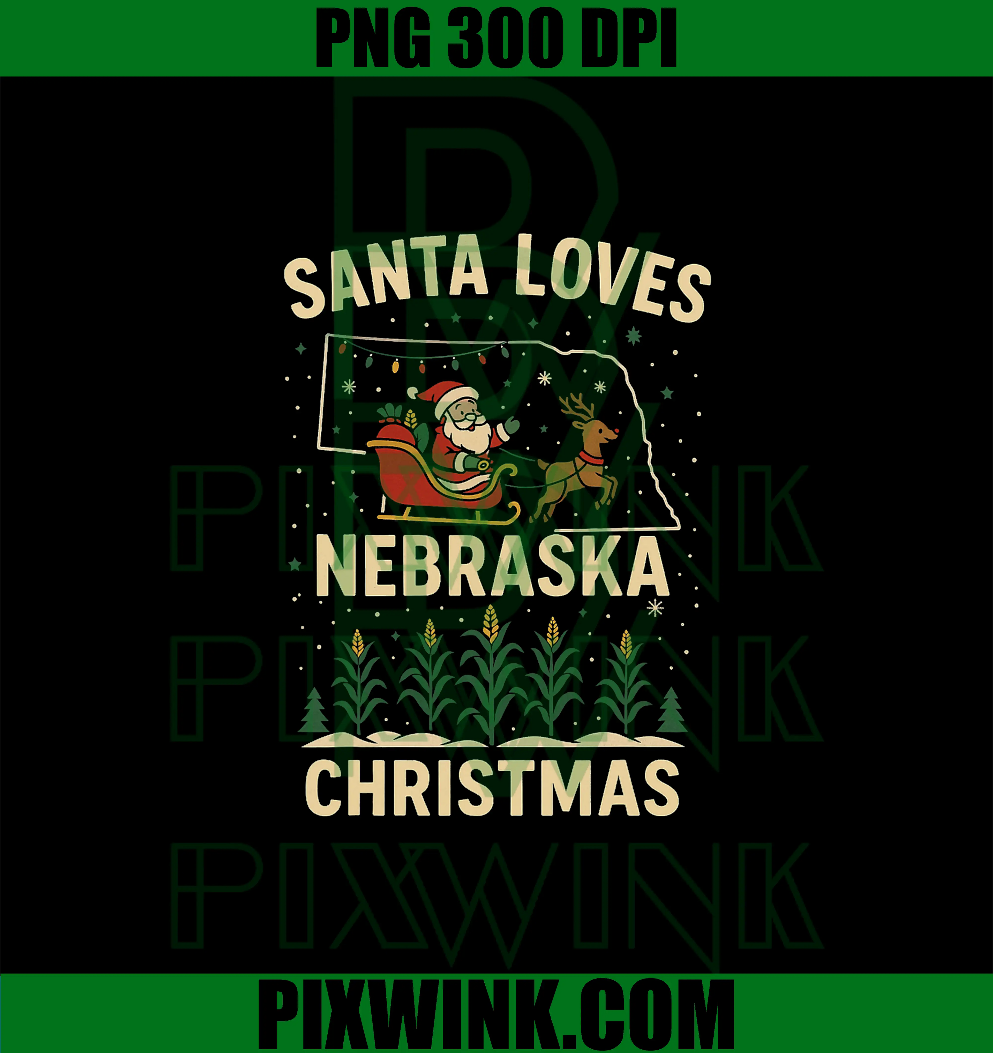 Santa Nebraska PNG, NE Sleigh Ride Holiday Lights PNG