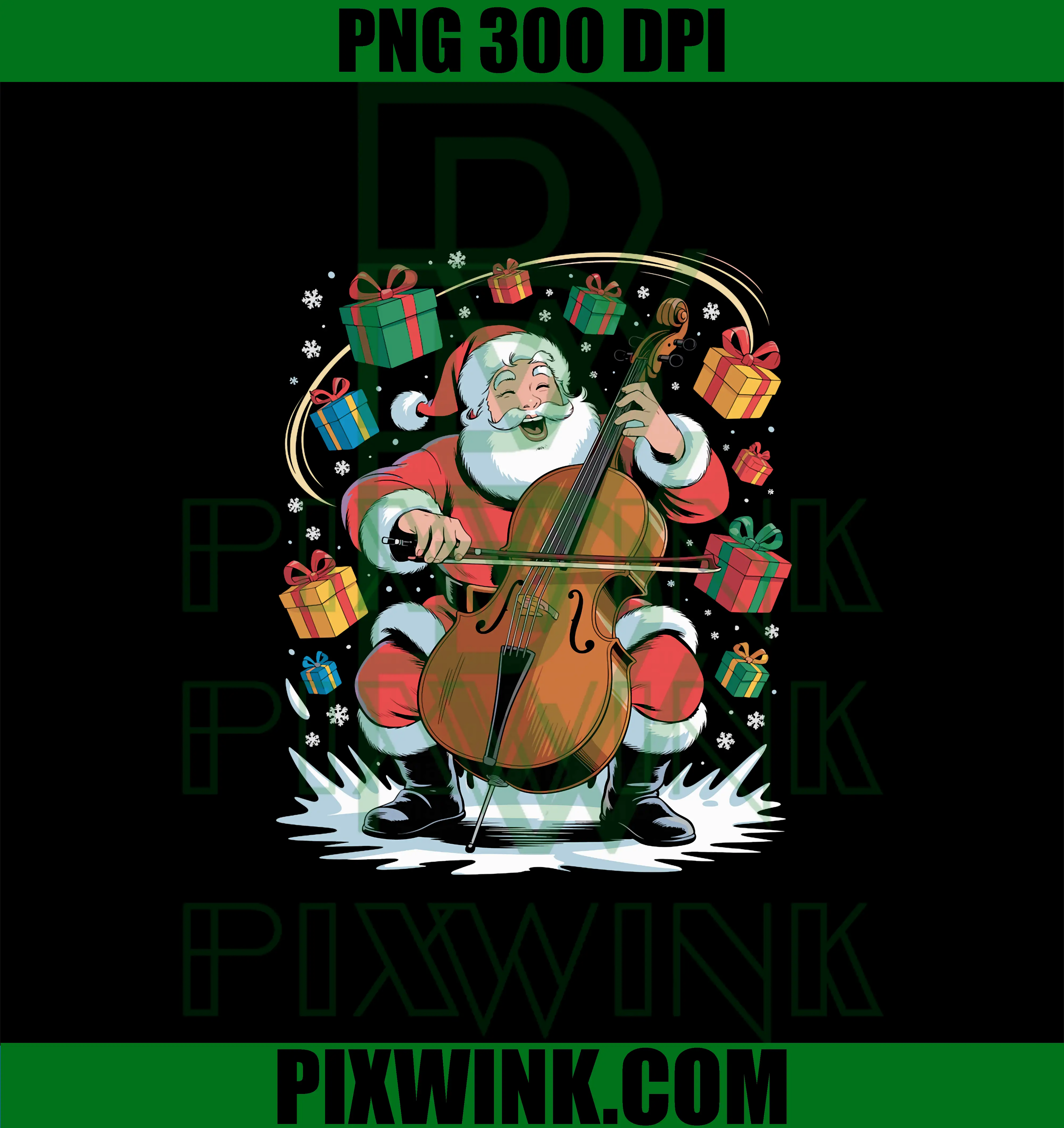 Santa Playing Cello PNG, Funny Christmas Music PNG