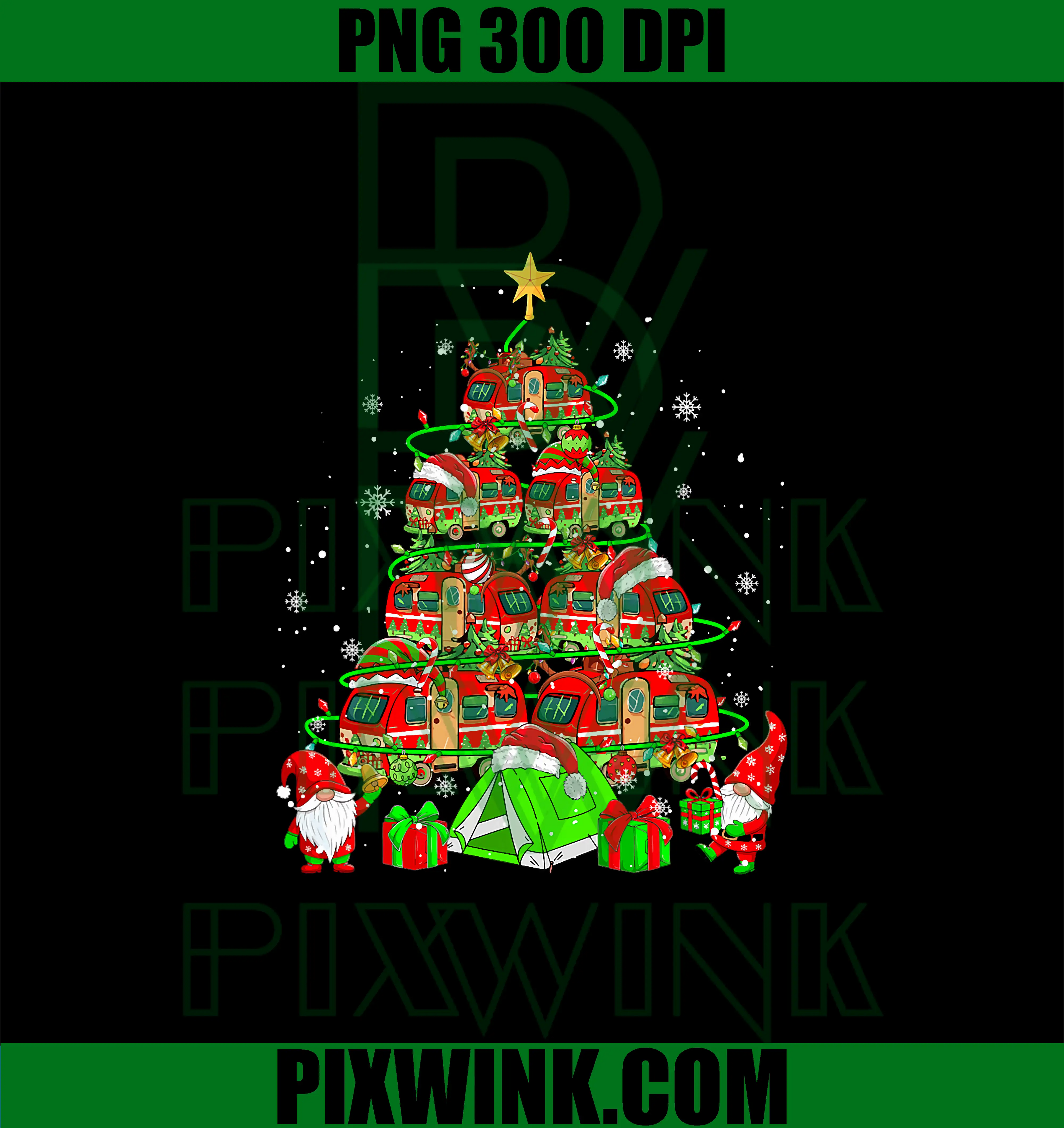 Santa Reindeer Camping PNG, Equipment As Xmas Tree Gnomes PNG