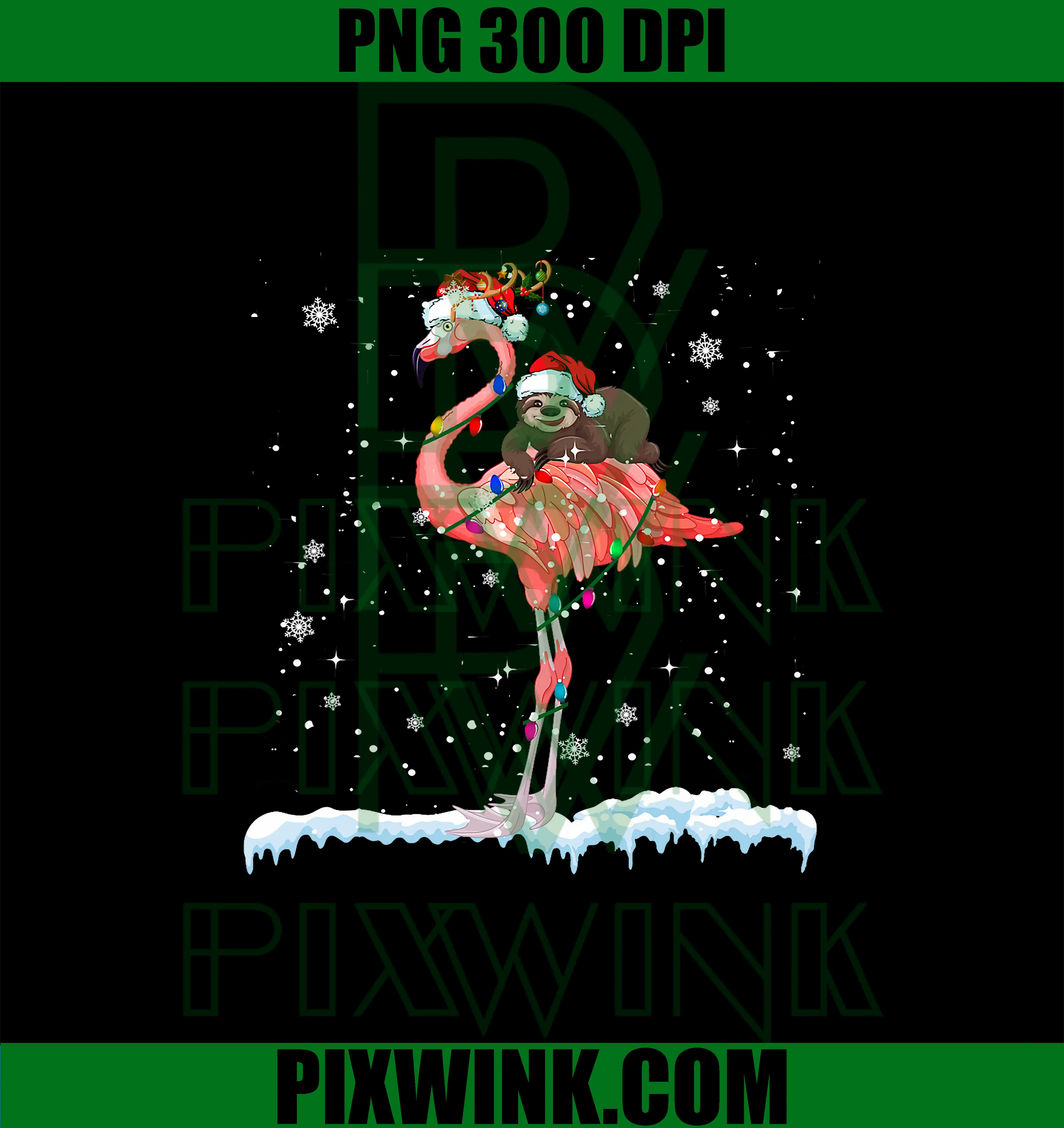 Santa Sloth Ridding Flamingo PNG, Reindeer Xmas PNG, Sloth Flamingo PNG