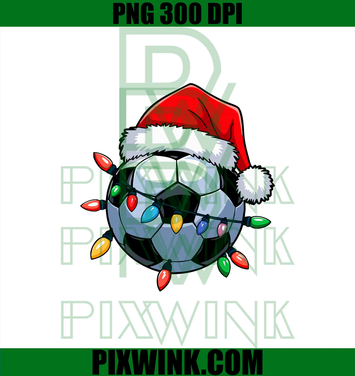 Santa Soccer Ball PNG, Christmas Lights Soccer Player PNG