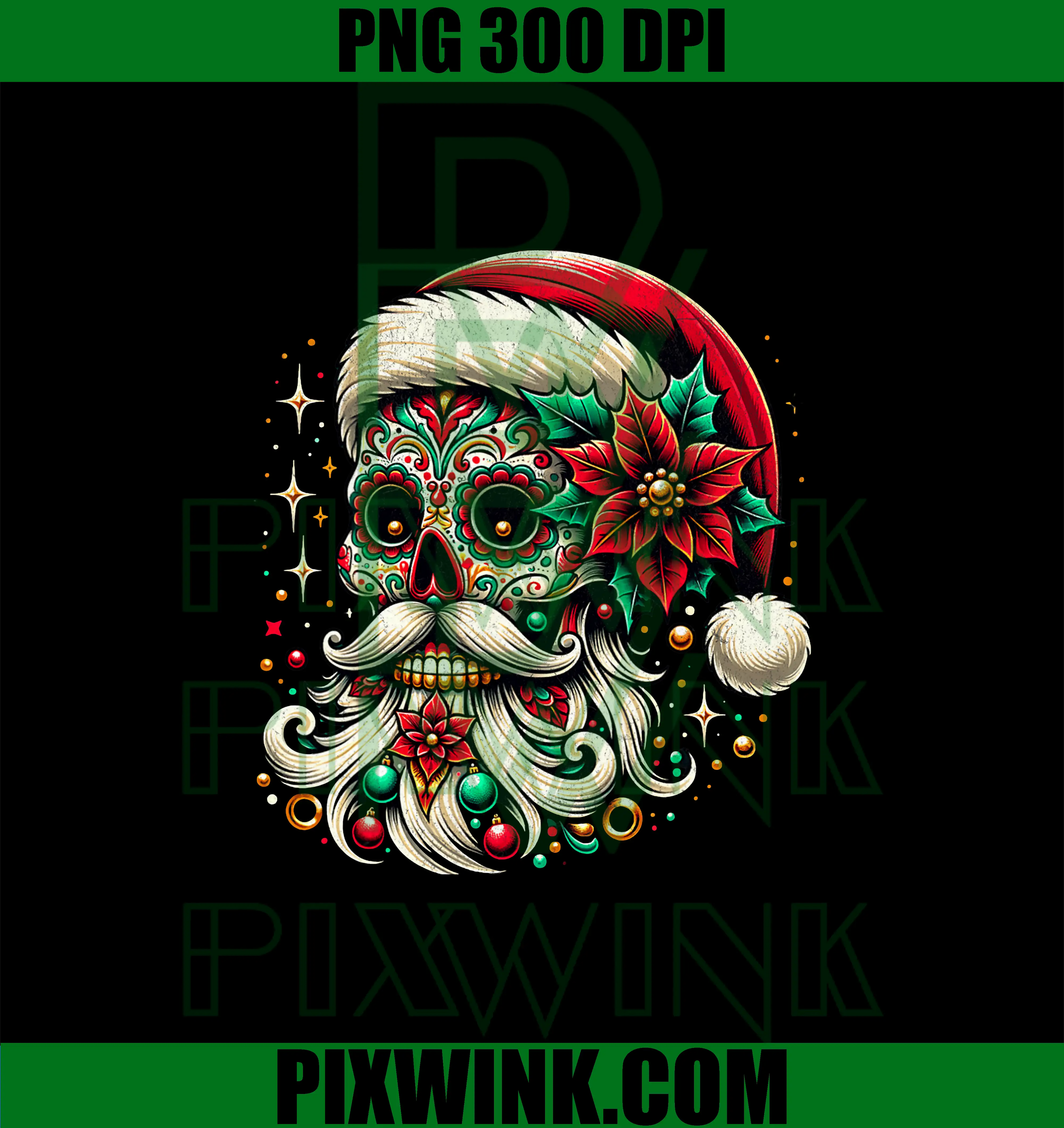 Santa Sugar Skull Calavera PNG, Funny Mexican Christmas PNG