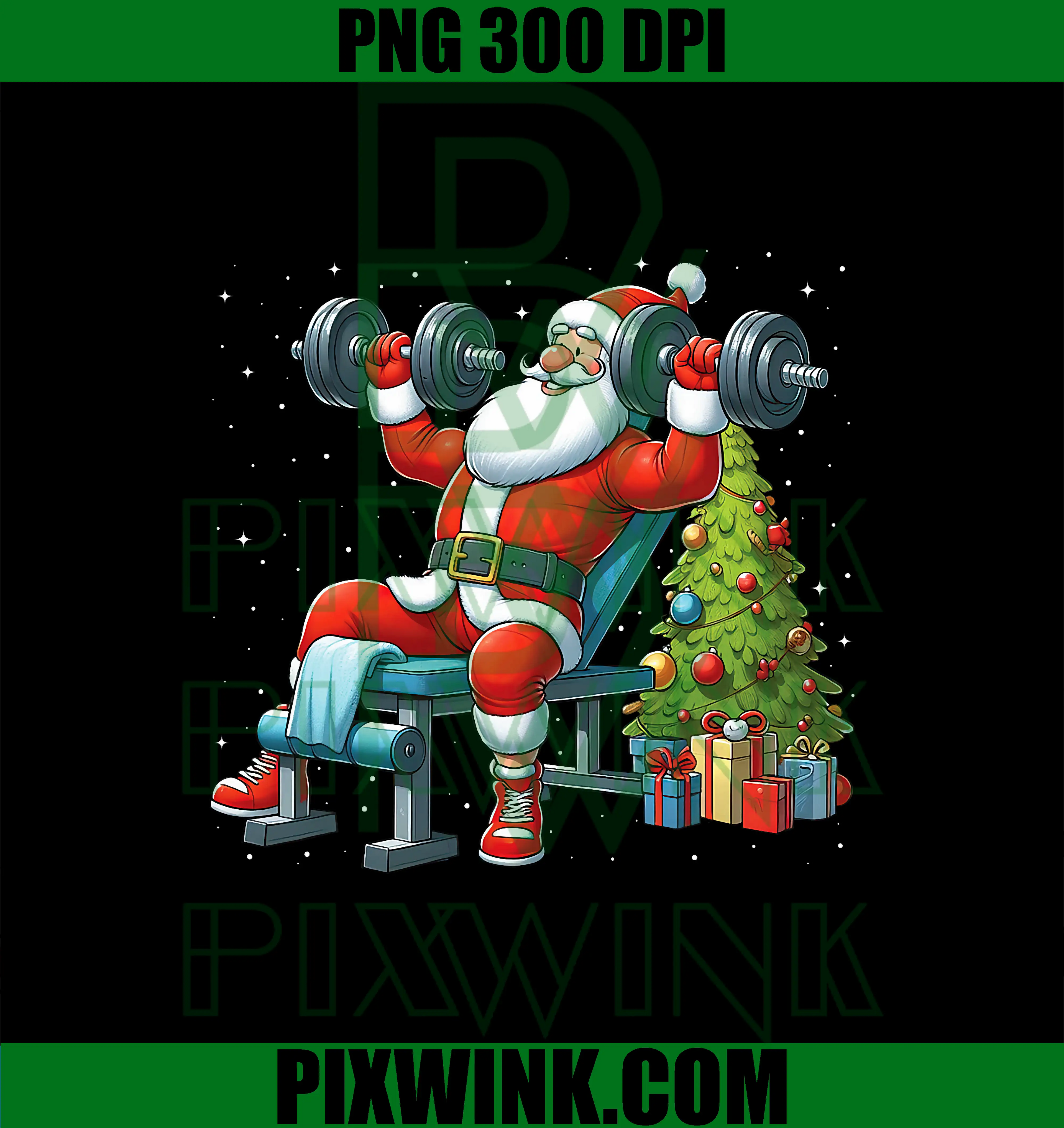 Santa Weightlifting Gym Workout PNG, Fitness Christmas Tree Xmas PNG