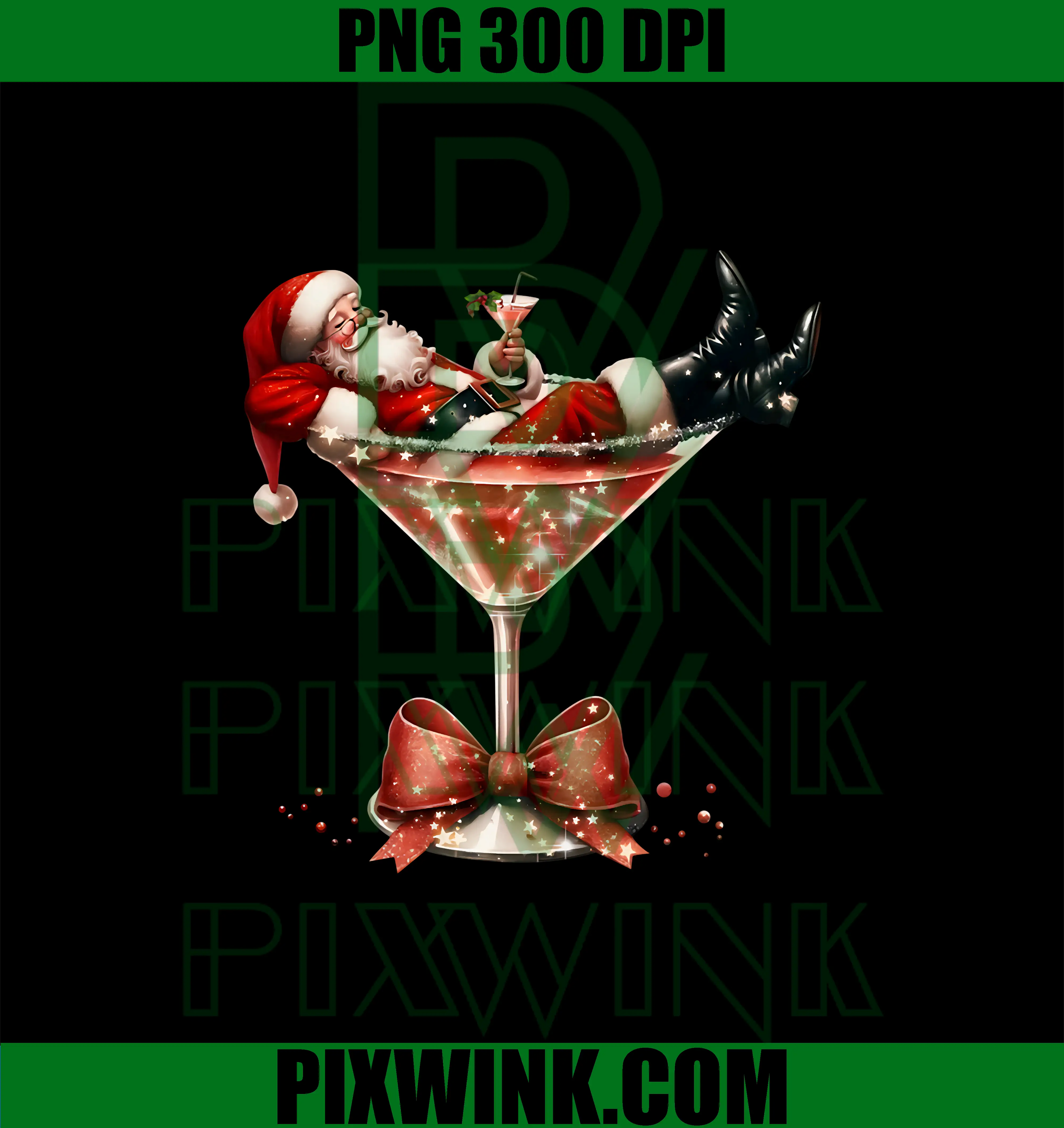 Santa's Hot Mess Christmas PNG, Martini Xmas PNG