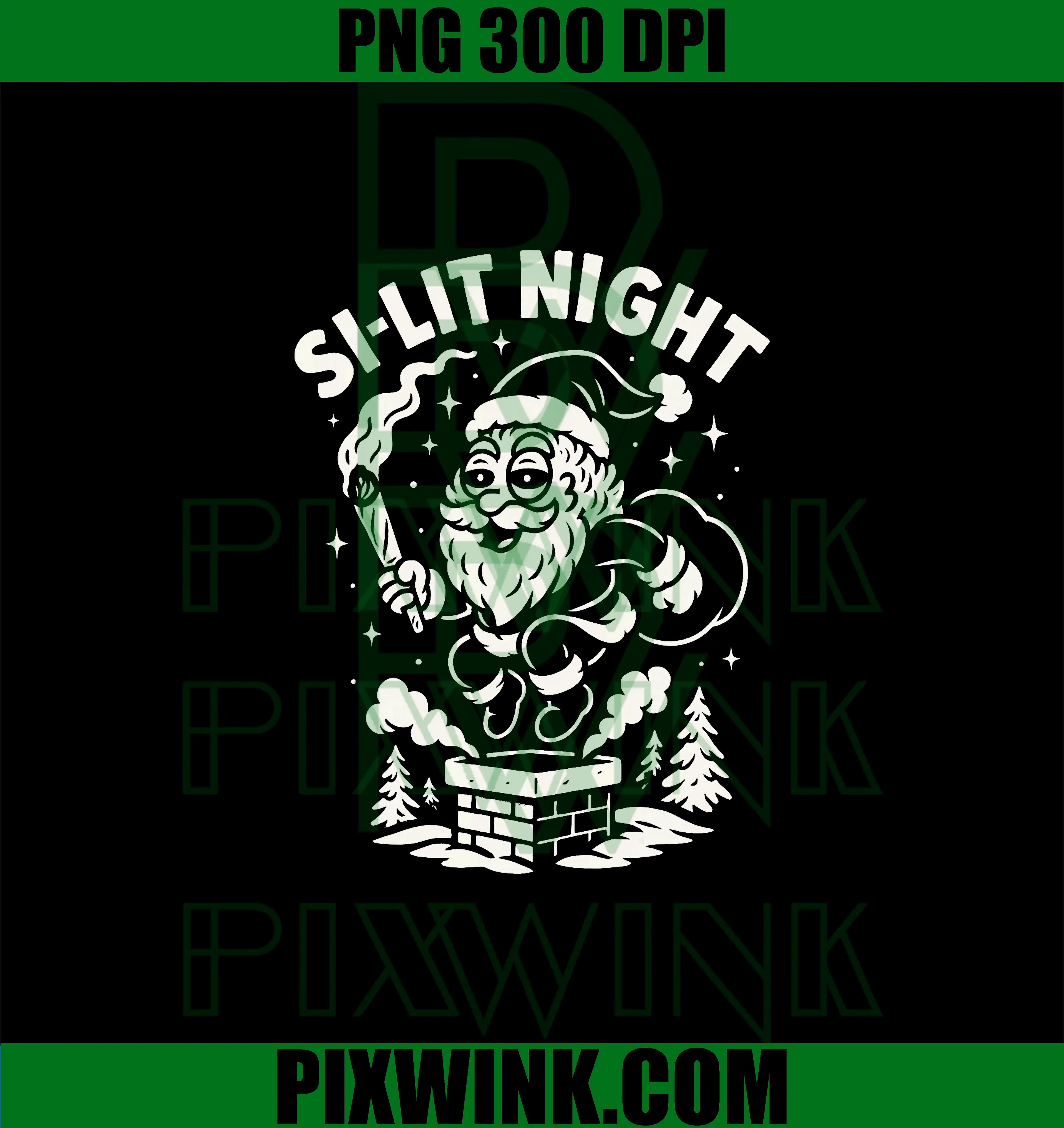 Si-lit Night PNG, Cannabis Santa Christmas PNG, Weed Holiday Design PNG
