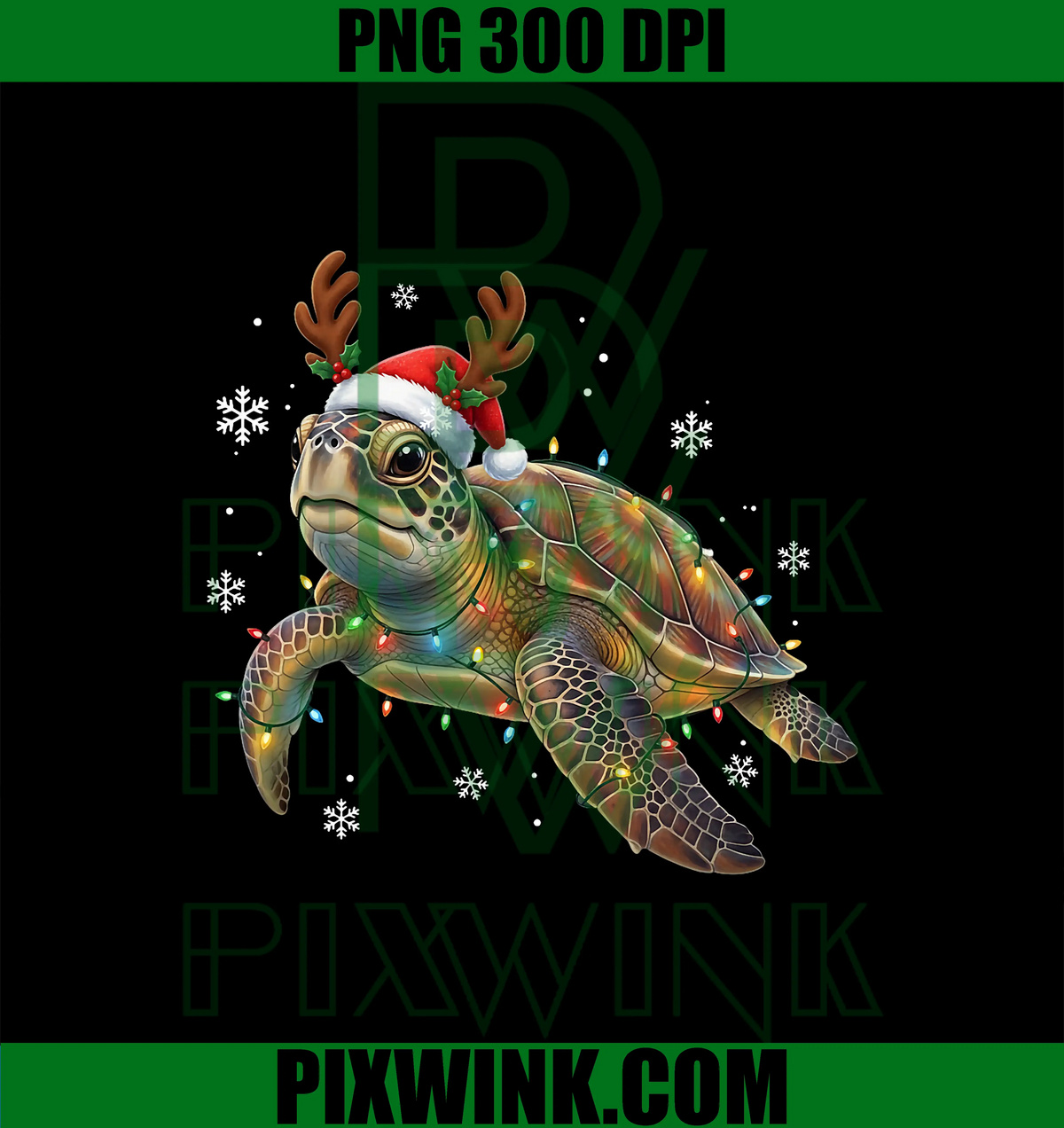 Sea Turtle Christmas Lights PNG, Funny Santa Hat PNG