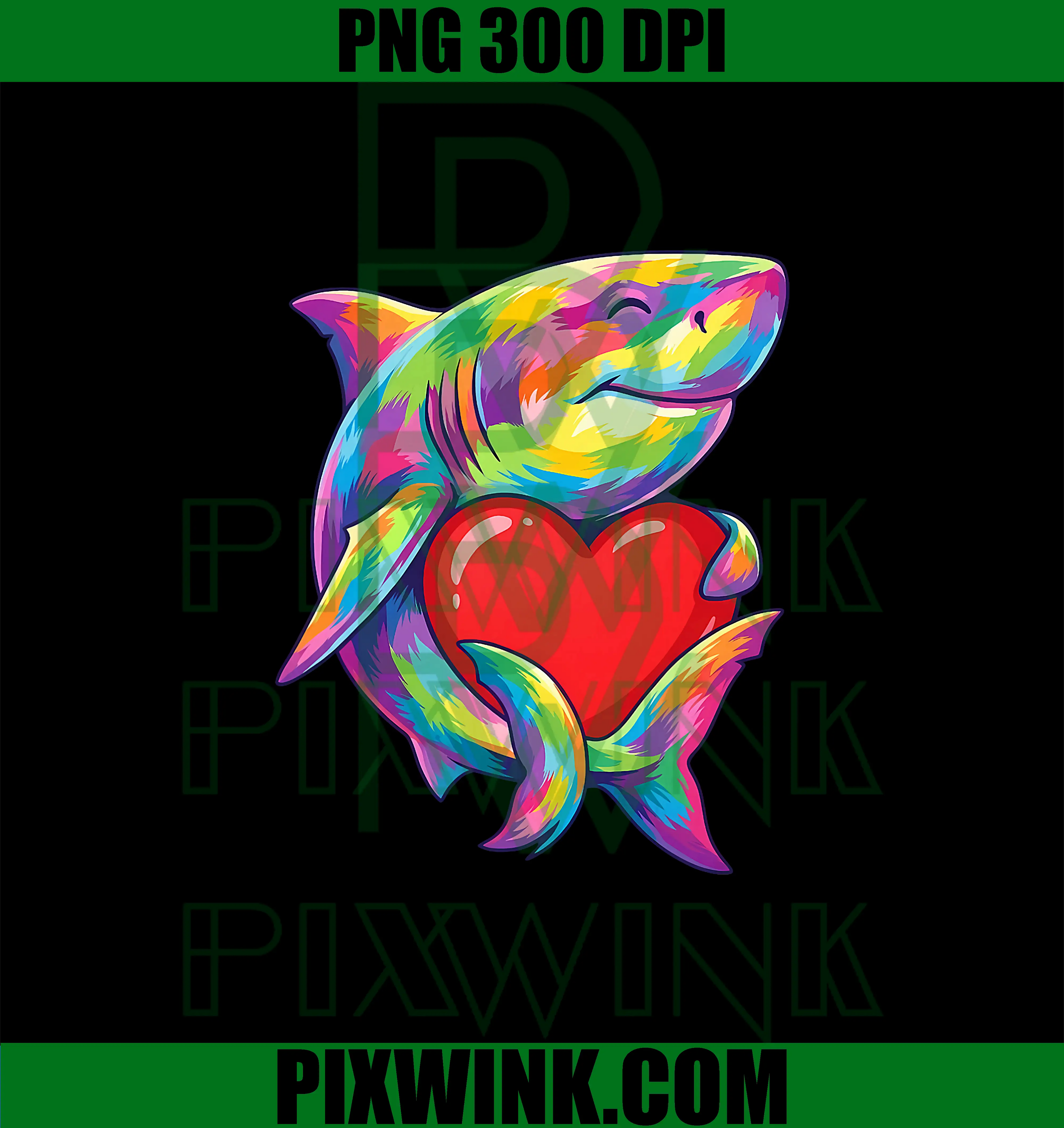 Shark Hugging Valentine Heart PNG, Color Critters Rainbow PNG