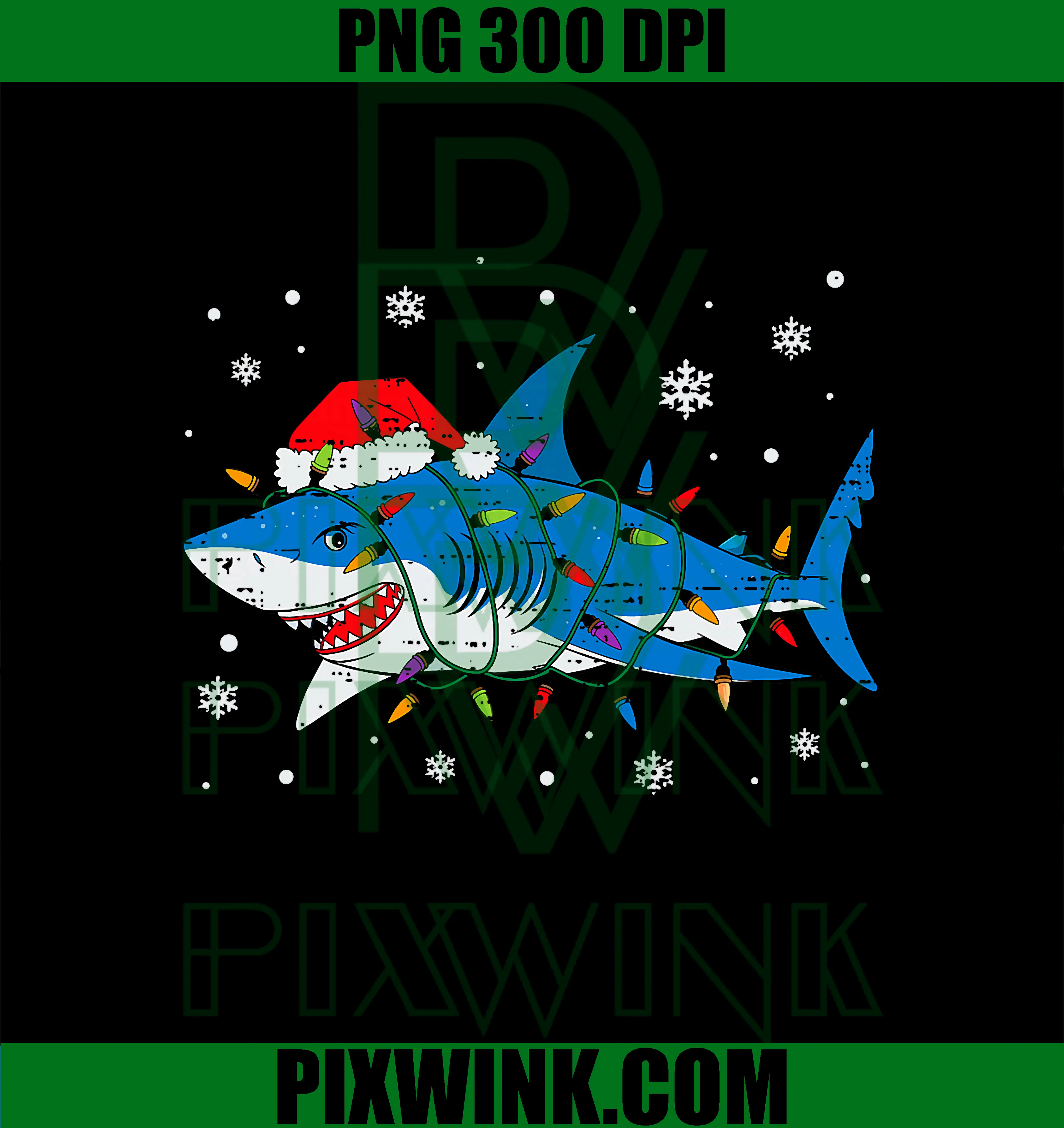 Shark Santa Hat PNG, Christmas Lights PNG
