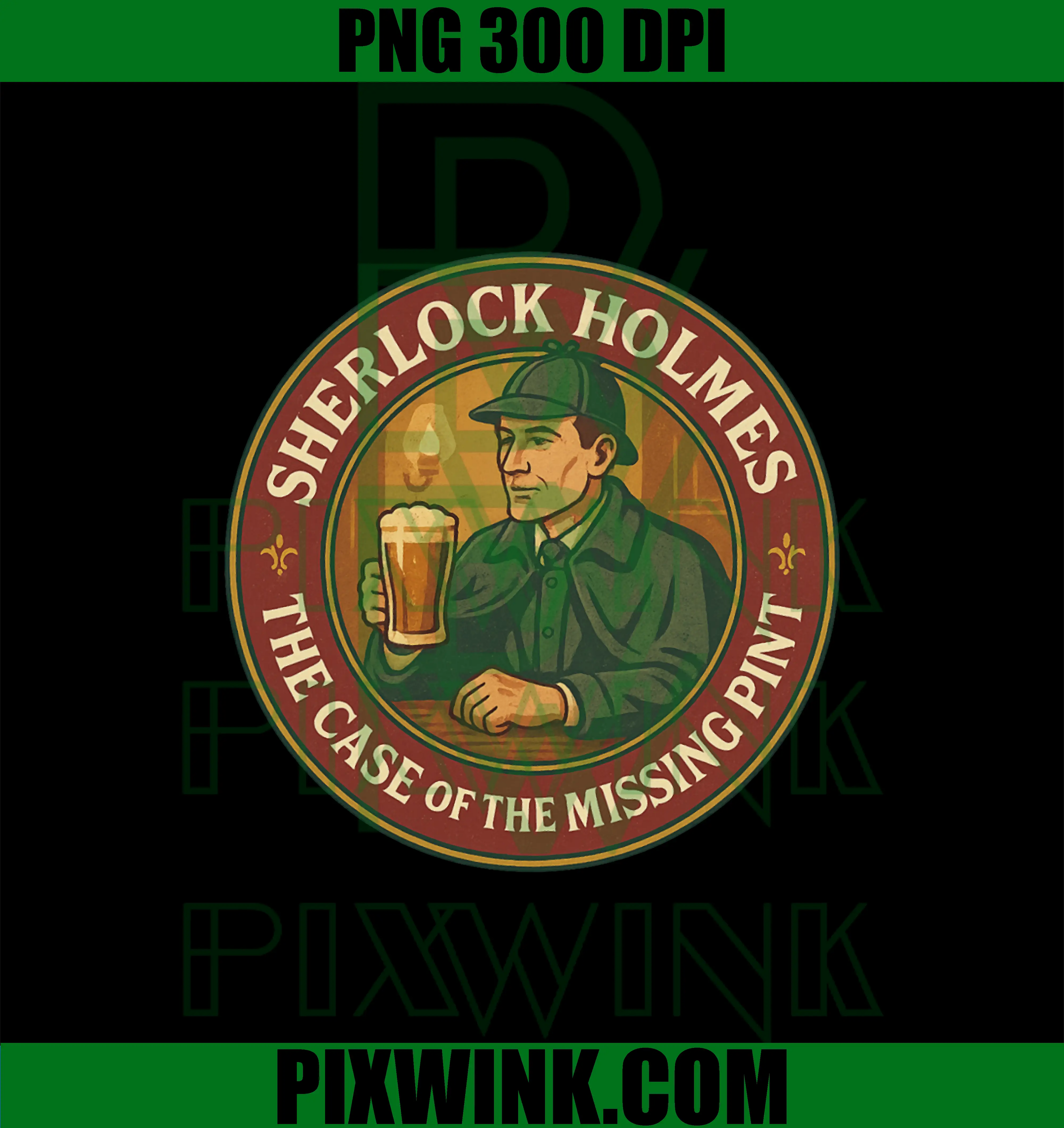 Sherlock Holmes Missing Pint PNG, Vintage Mystery Design PNG