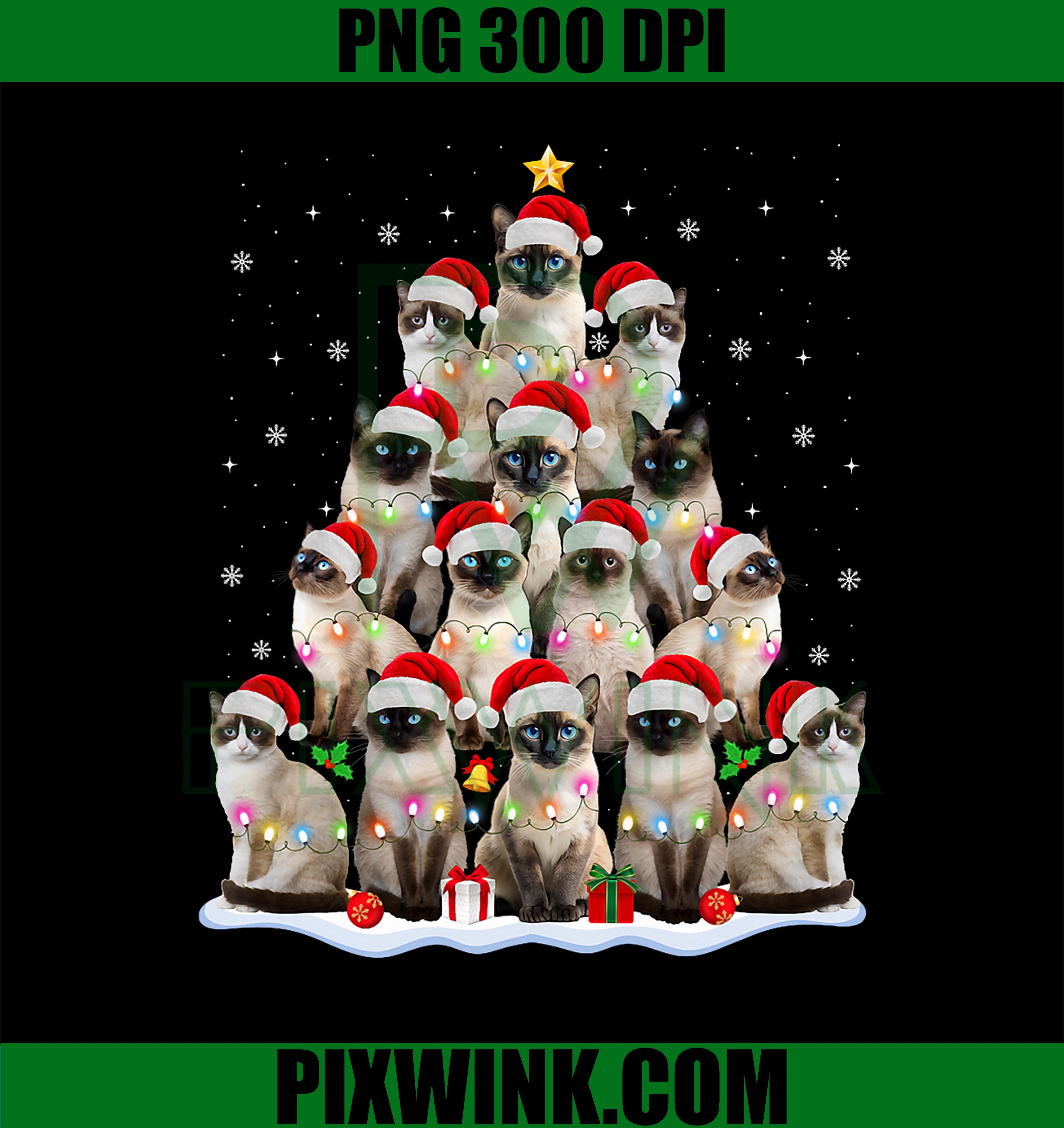 Siamese Cat Christmas Tree Lights PNG, Xmas Catmas Cat Lover PNG