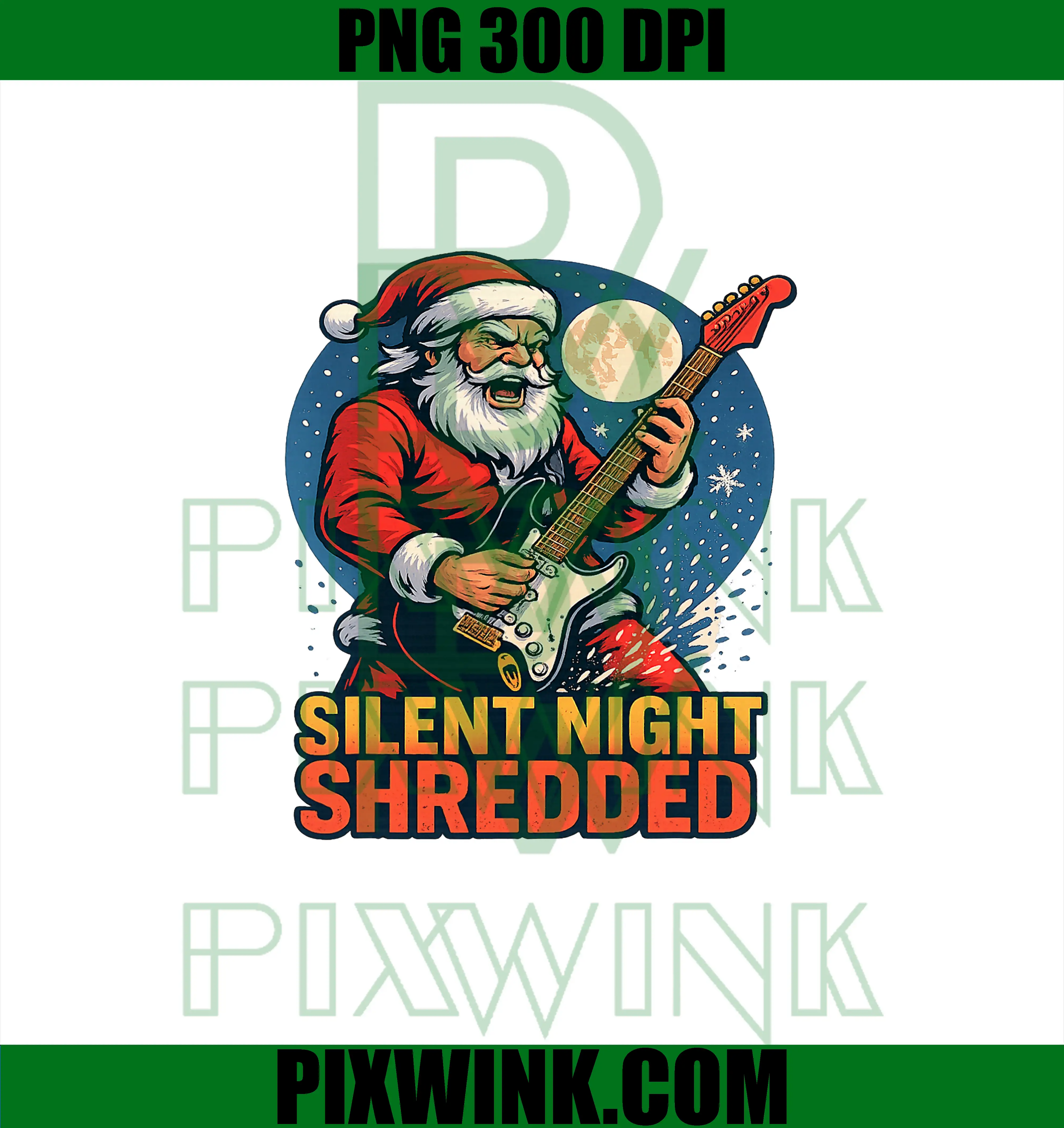 Silent Night Shredded PNG, Santa Playing Guitar Christmas PNG