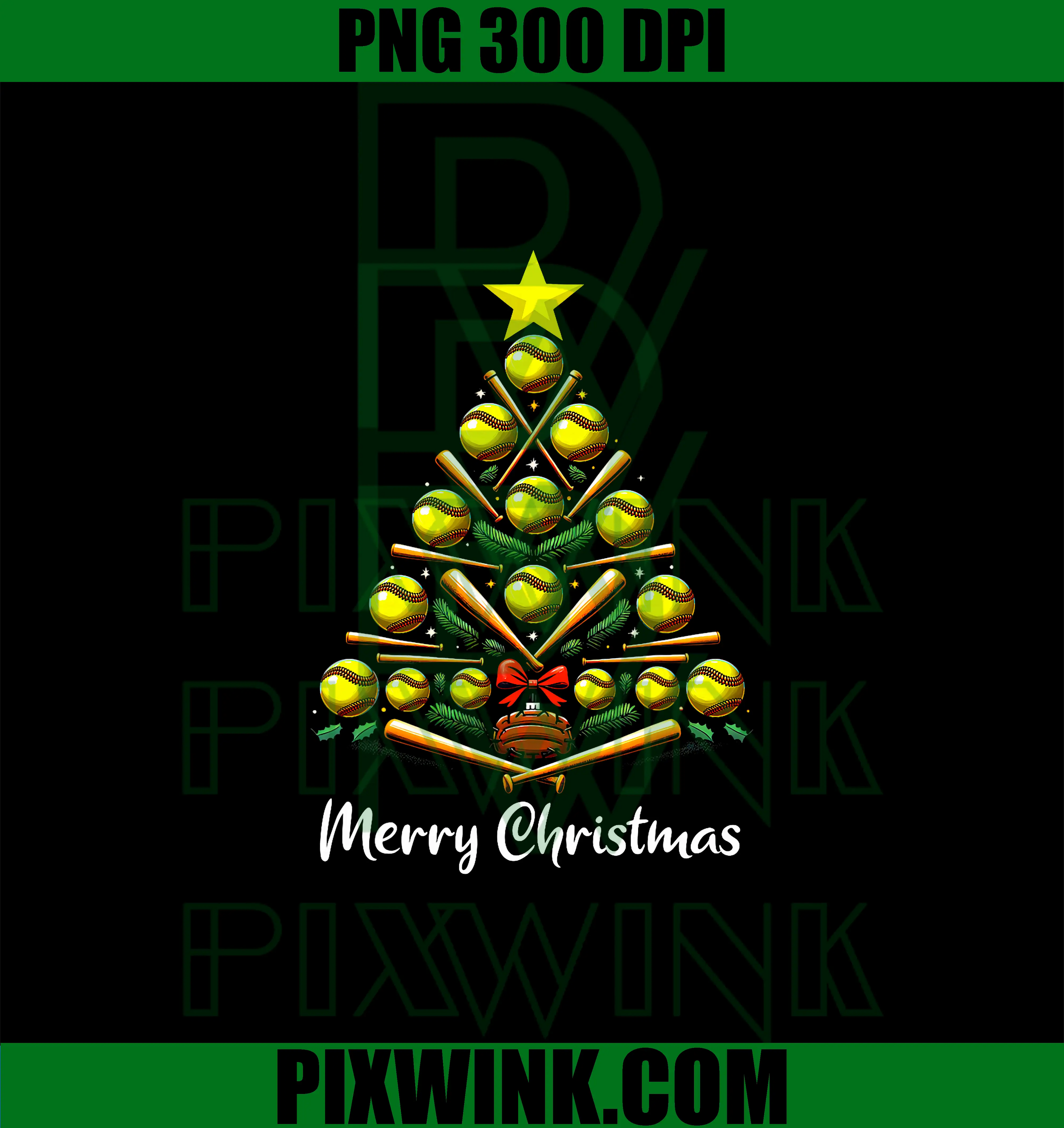 Softball Christmas Tree Lights PNG, Funny Softball Player Xmas PNG