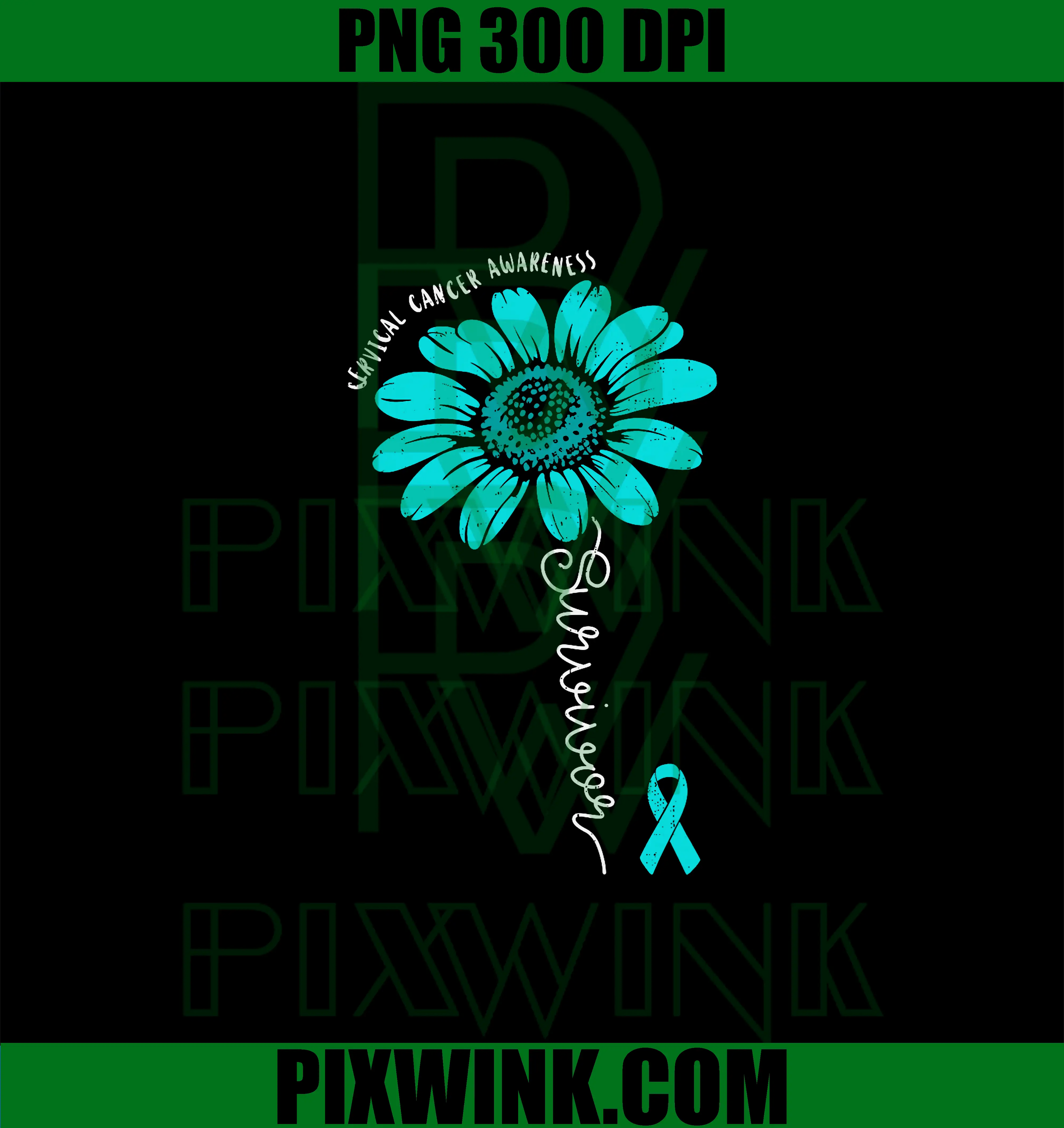 Cervical Cancer Awareness PNG, Sunflower Ribbon Teal PNG
