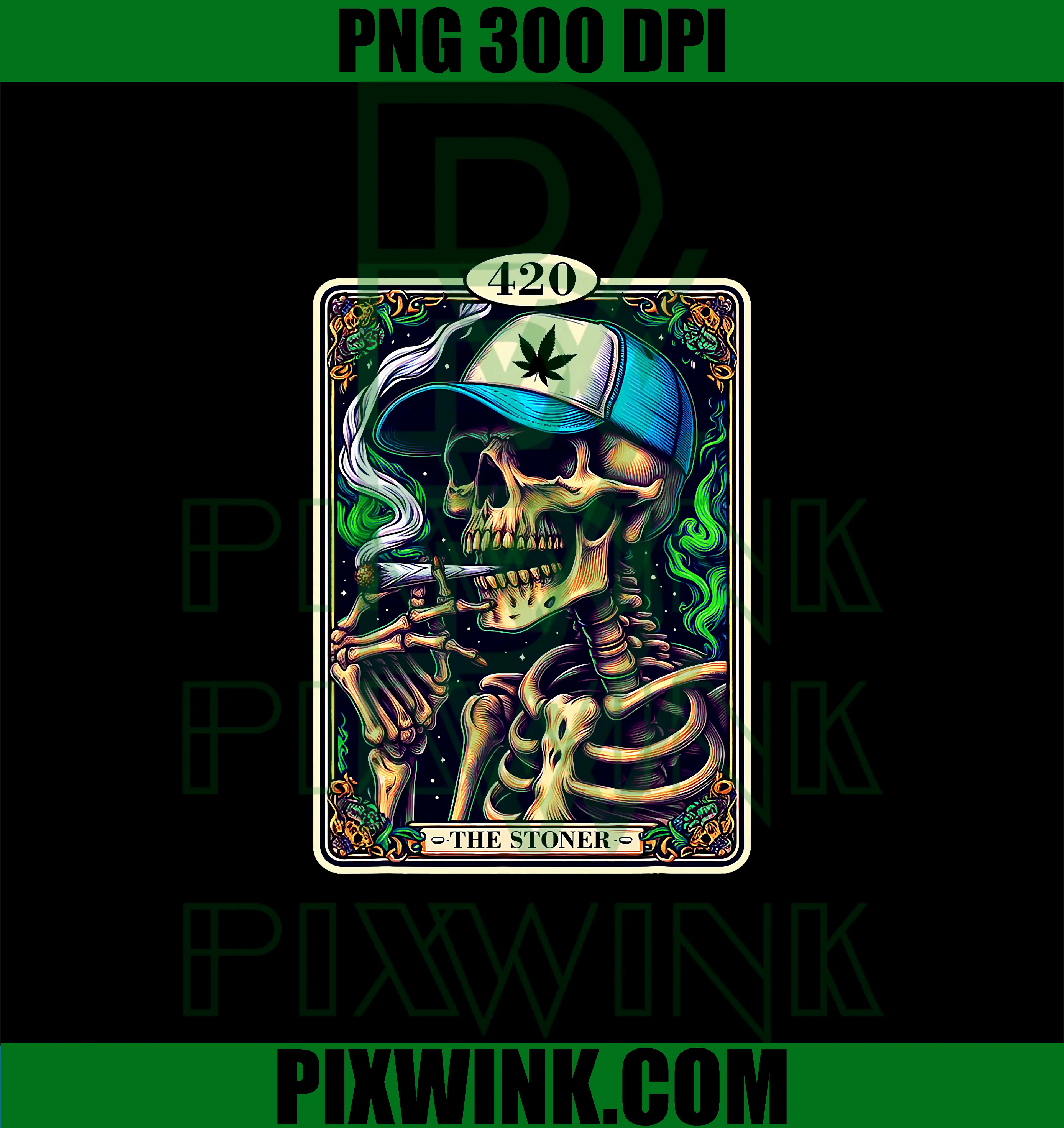 Tarot Card The Stoner PNG, Weed Lover Skeleton Cannabis 420 PNG