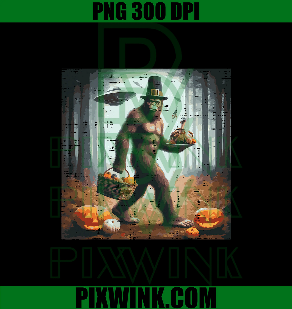 Thanksgiving Bigfoot UFO PNG, Funny Sasquatch Fall PNG